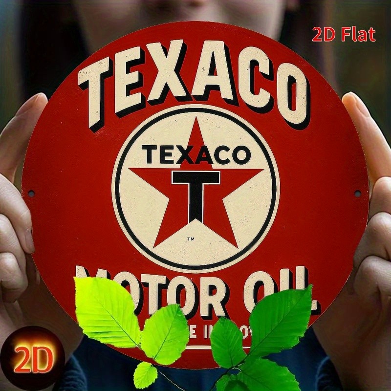 2D Flat, Vintage Texaco Motor Oil Tin Metal Signs 7.8\
