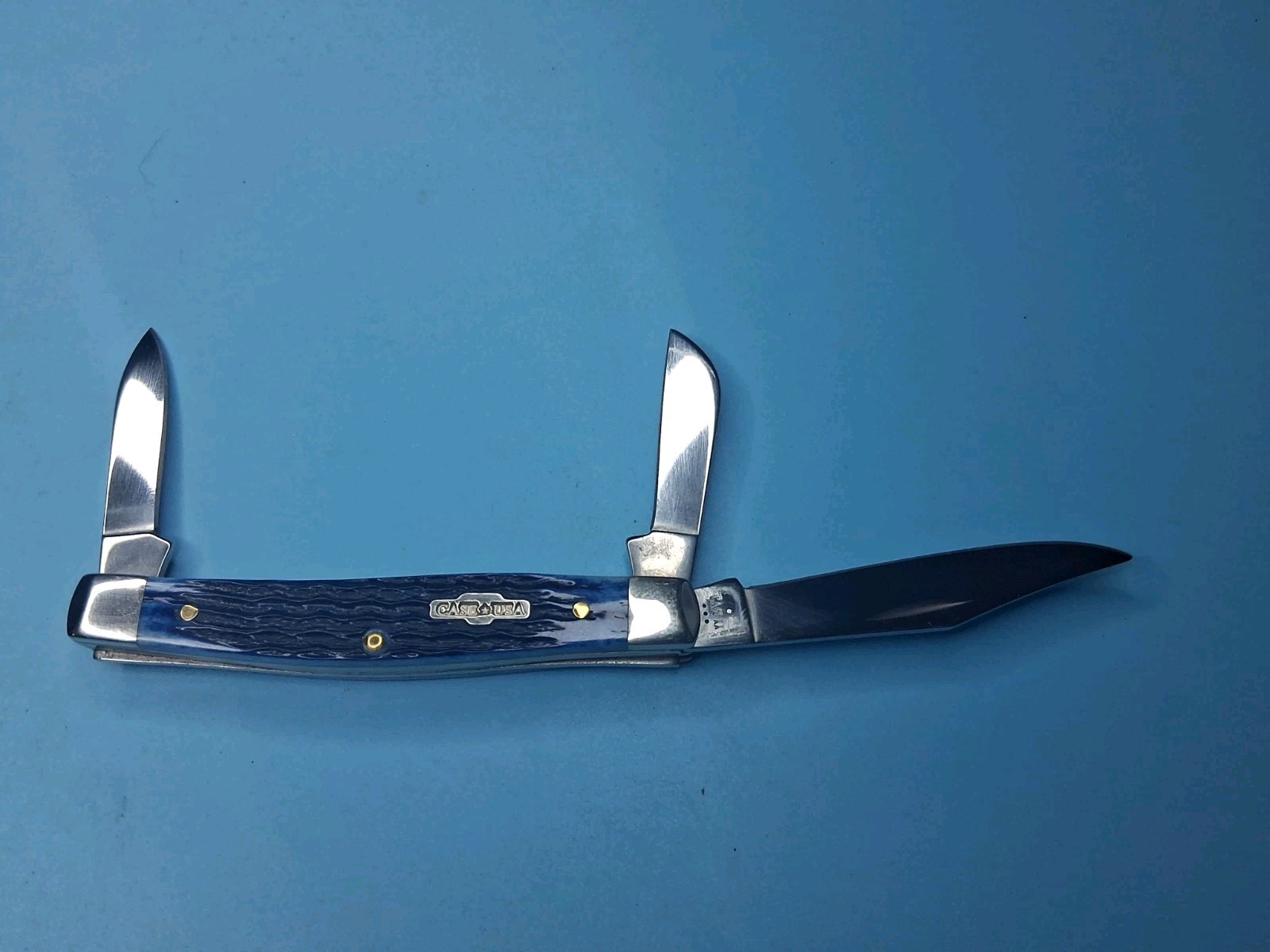 2003 CaseXX 6344 3-Blade Stockman Pocketknife Blue Bone Handle SS