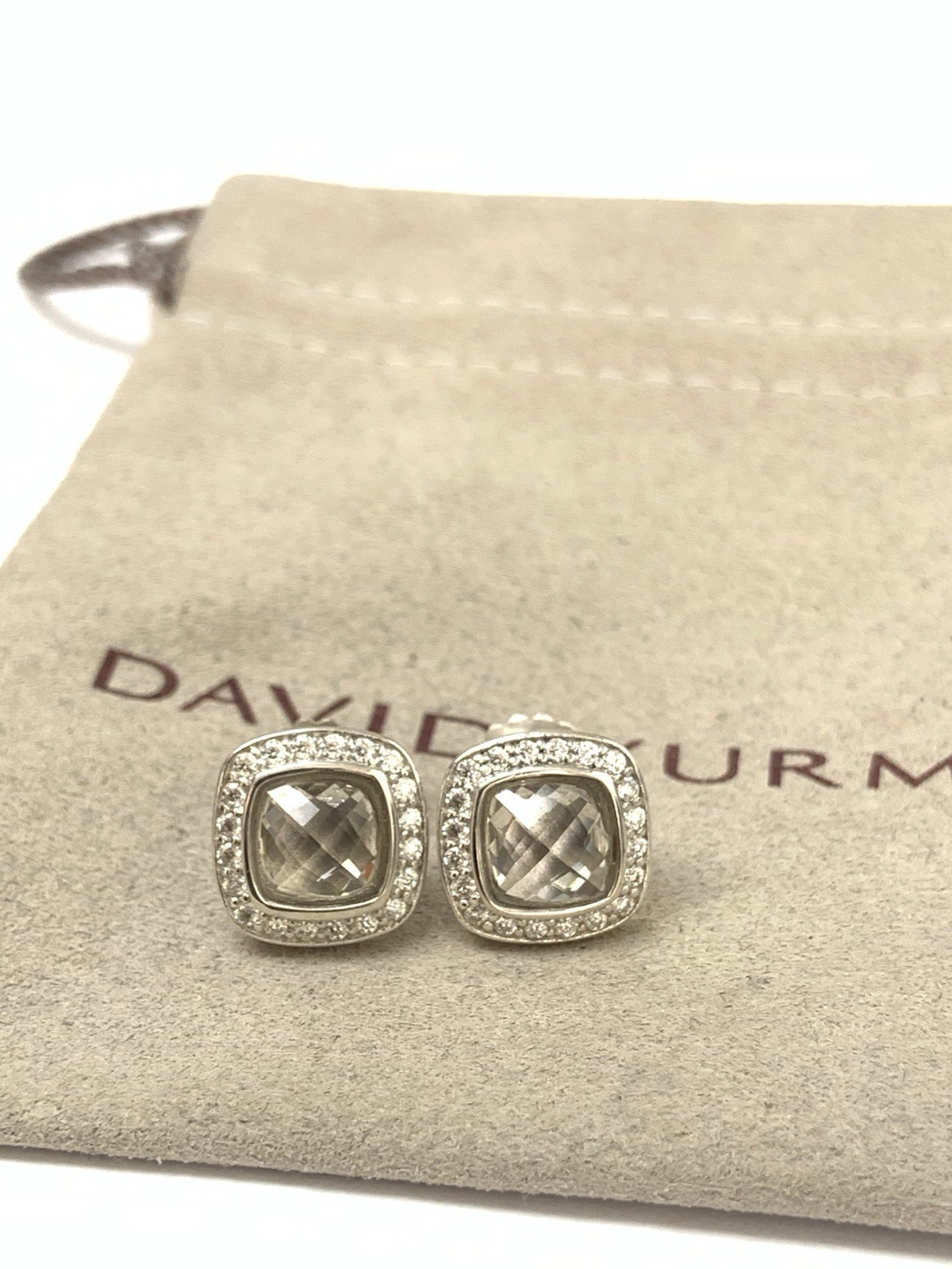 David Yurman Sterling Silver 7mm Albion Stud Earrings  White Topaz & Diamond