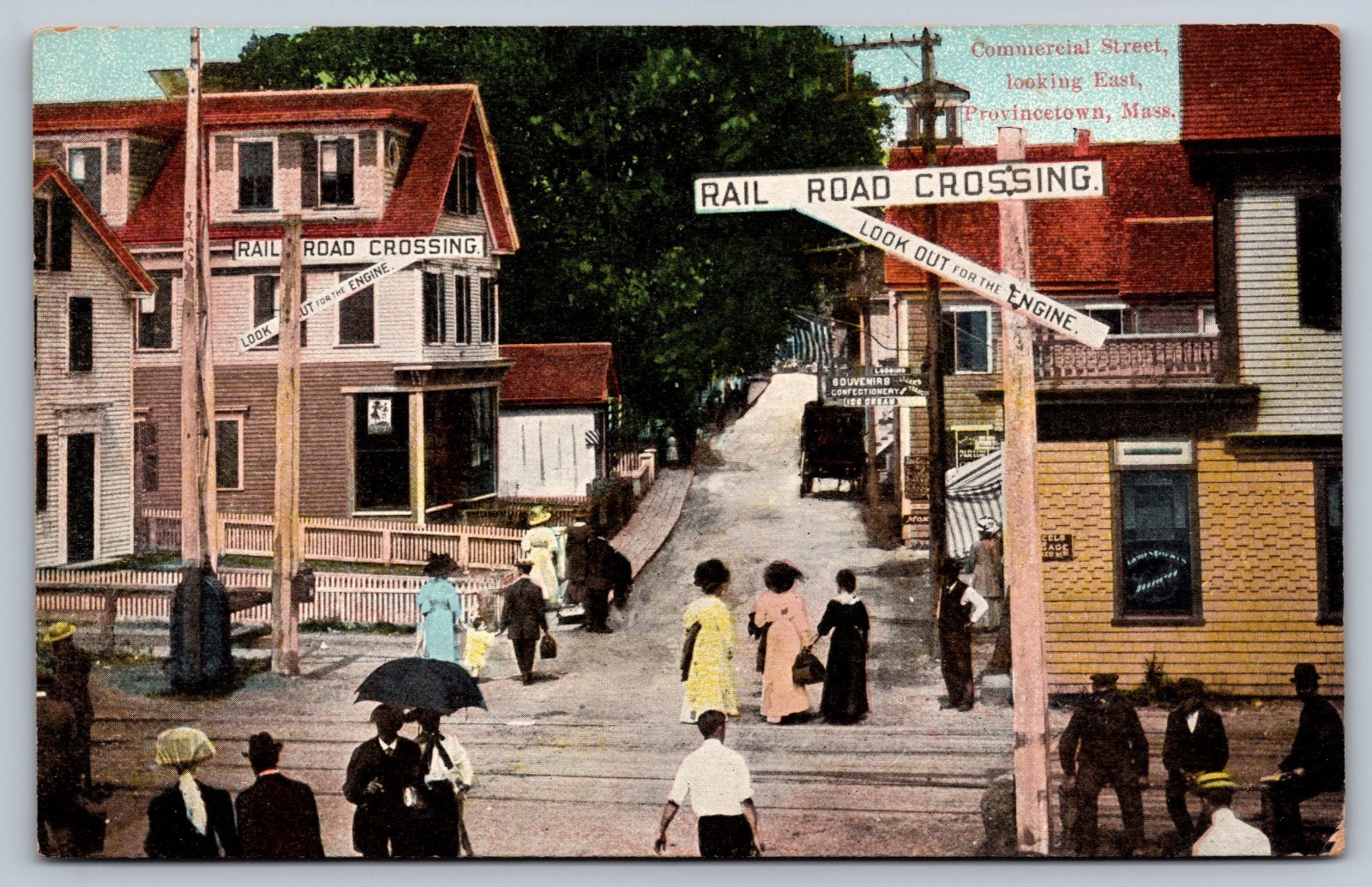 C1910 PROVINCETOWN STREET SCENE COMMERCIAL ST RR CROSSING CAPE COD MA POSTCARD