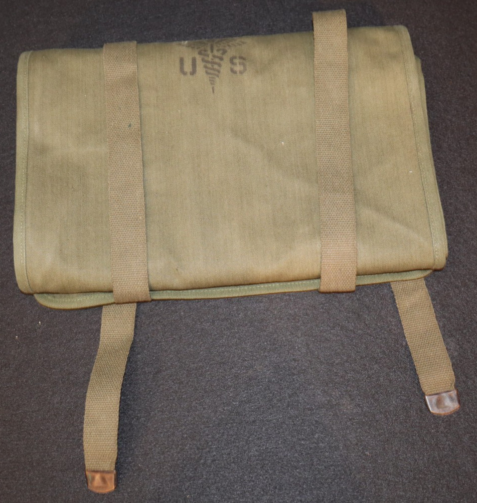 WWII US MD Army Surgical Instrument Set Field Operating Canvas Roll Medic Dept