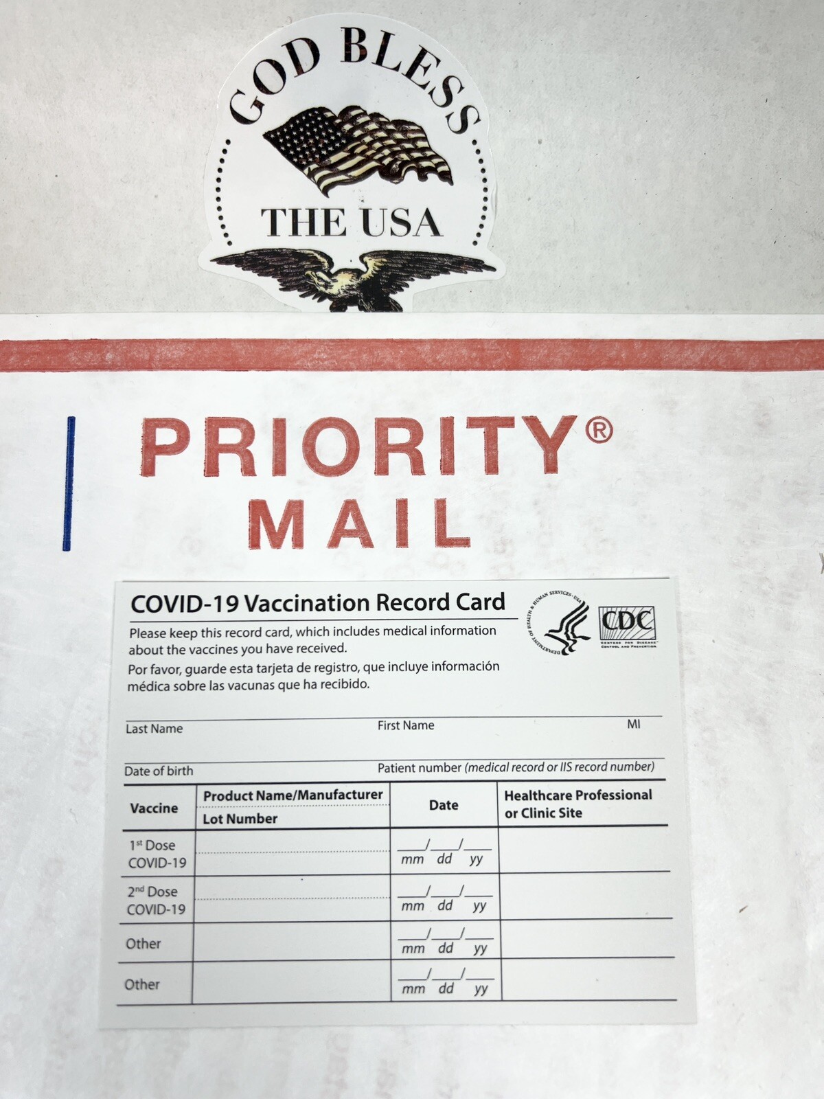 Priority Mail Express COVID-19 CDC Vaccination Blank Card Via USPS W/ Tracking #