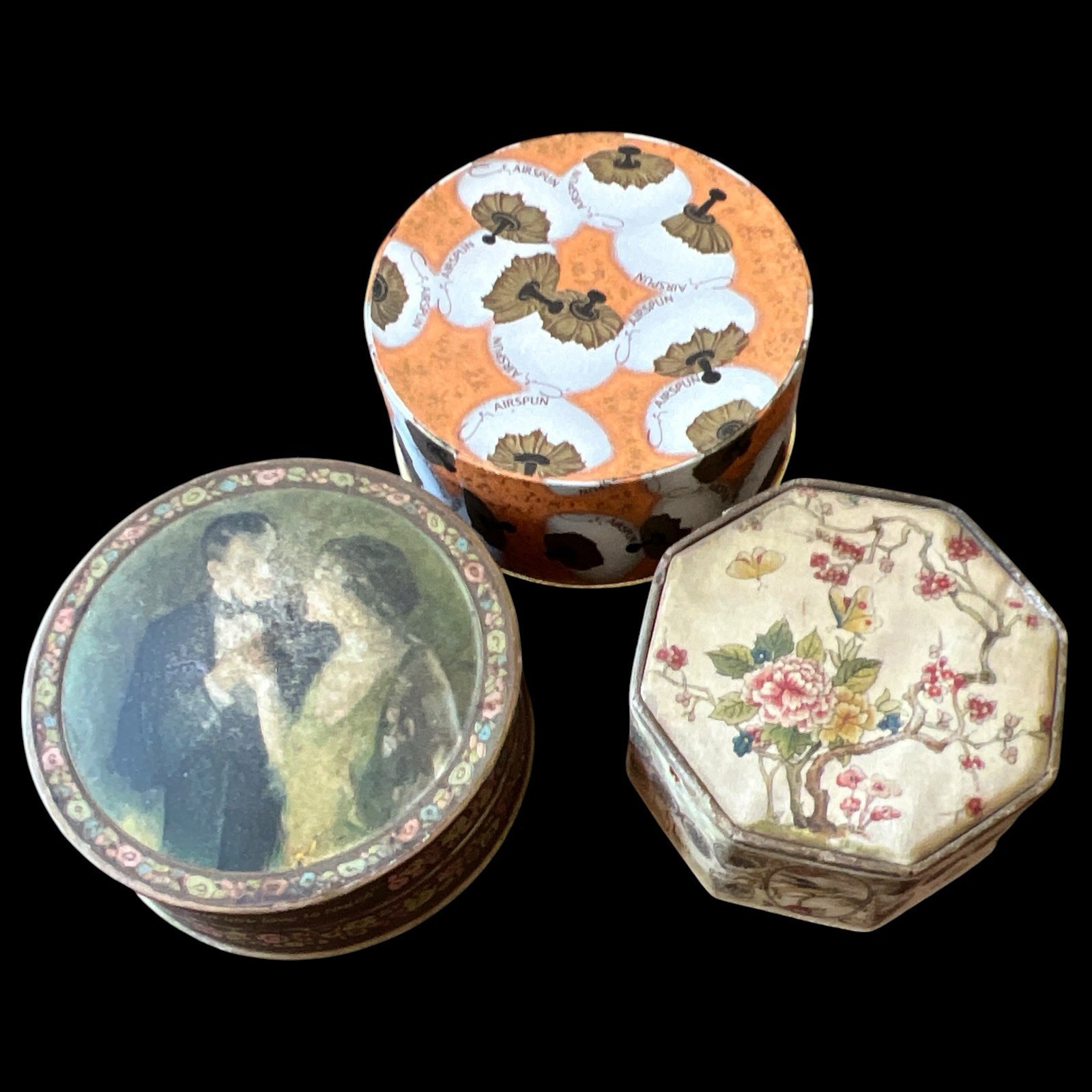 Lot of 3 Vintage Face Powder Boxes Art Deco Mid Century