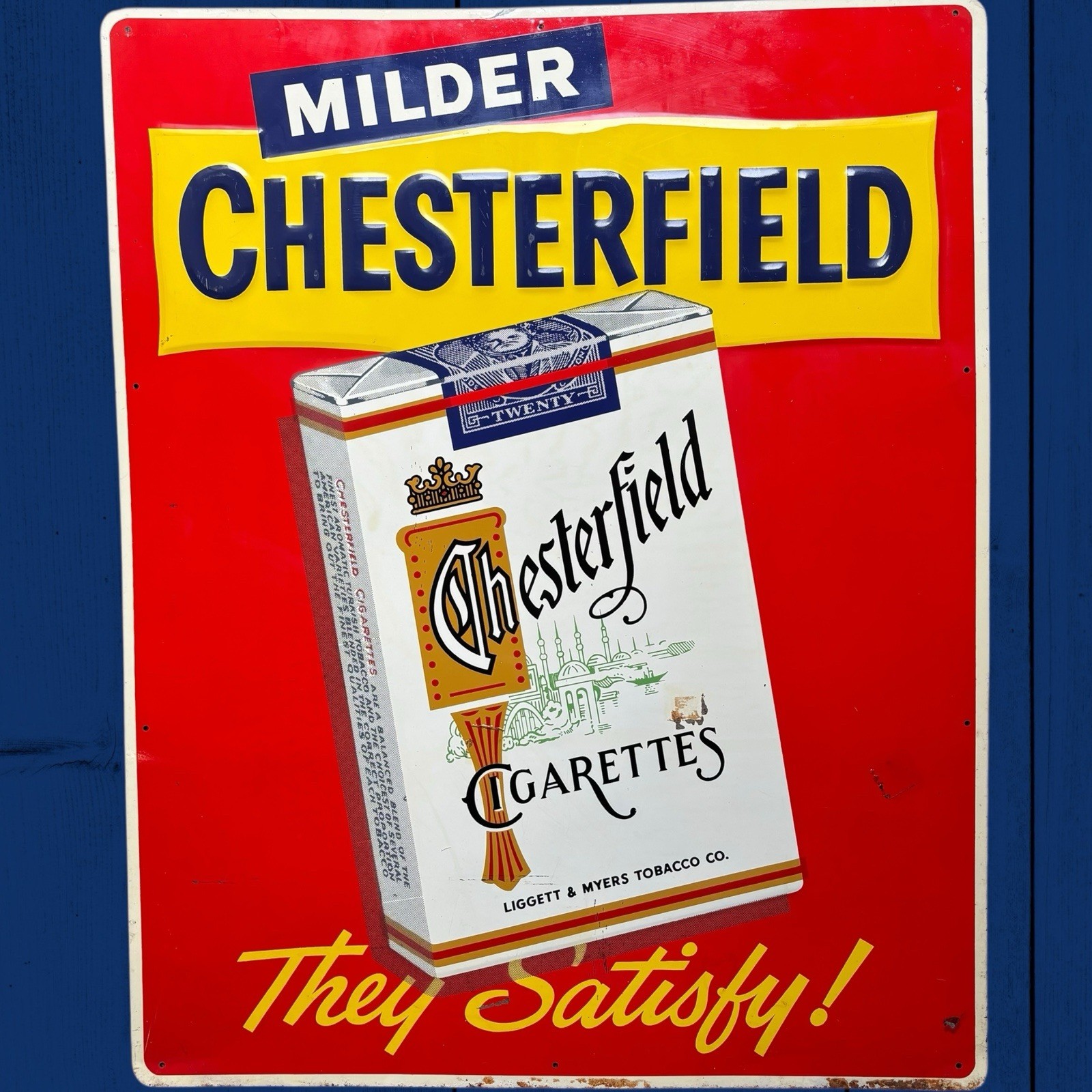 29” Vintage 1950s Chesterfield Cigarettes Advertising Tobacco Embossed Tin Sign