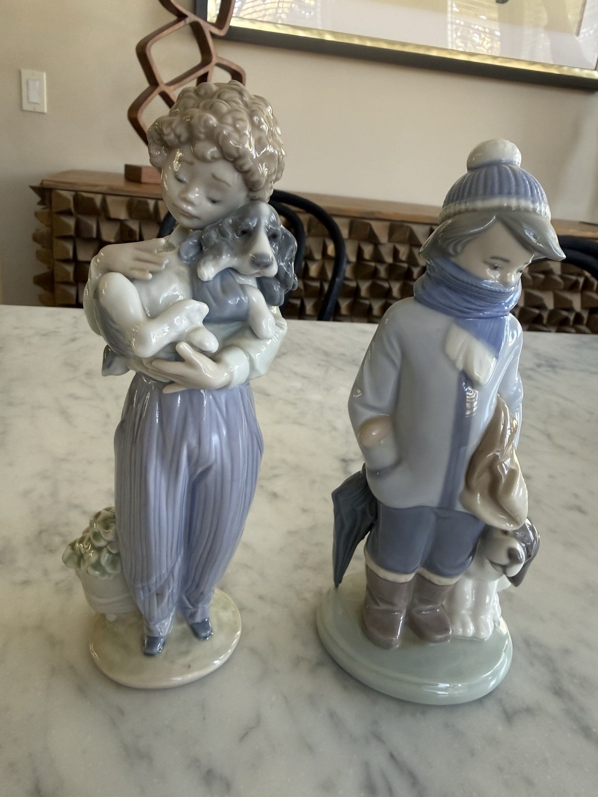 2 Lladro Figures With Boys And Their Dogs 1983 & 89