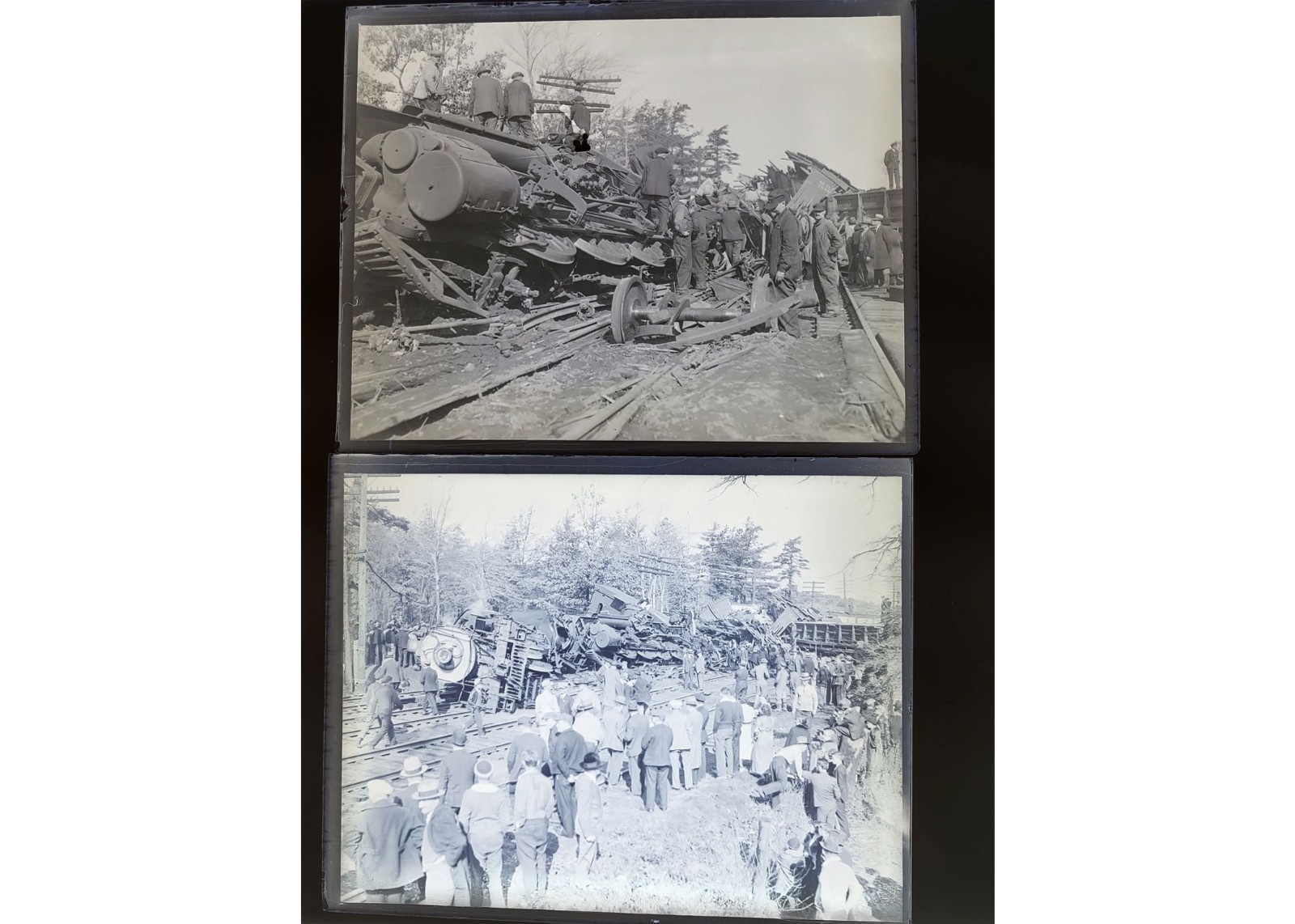 1934 Clinton MA Boston & Maine Train Wreck Locomotive Glass Negatives (2) OOAK