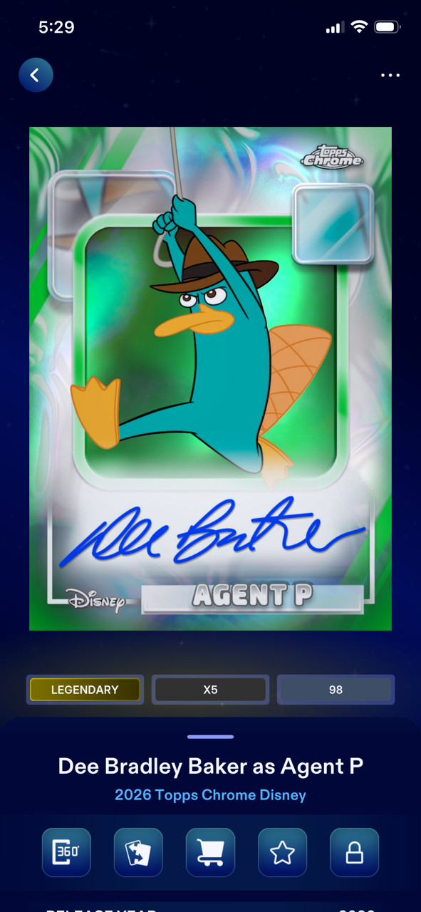 2026 Topps Disney Collect Legendary Chrome Green Signature AGENT P 99cc