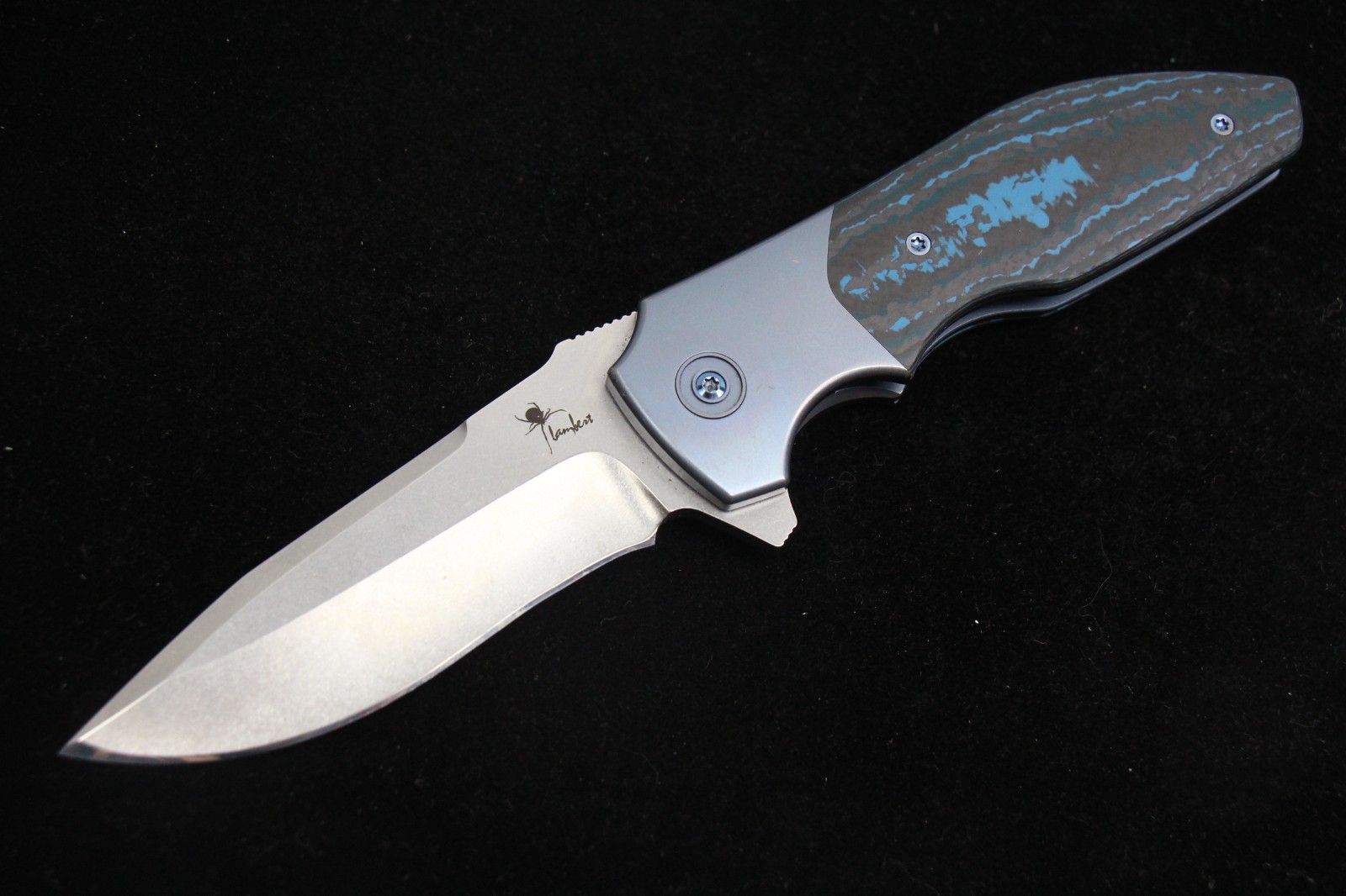 Drop x Kirby Lambert Raine RWL34 Recurve Blade Blue Folding Knife Kaviso