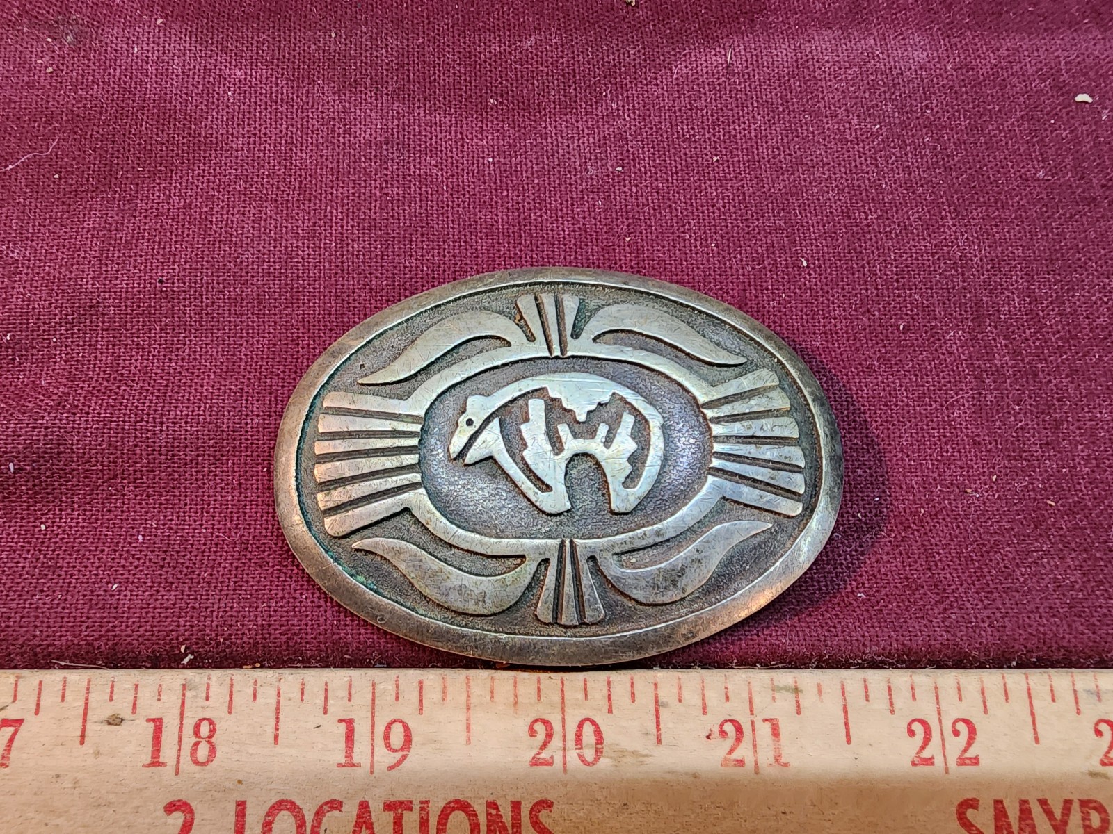 Vtg Native American Sterling Silver Bear Belt Buckle Heavy 58.9g Zuni Style