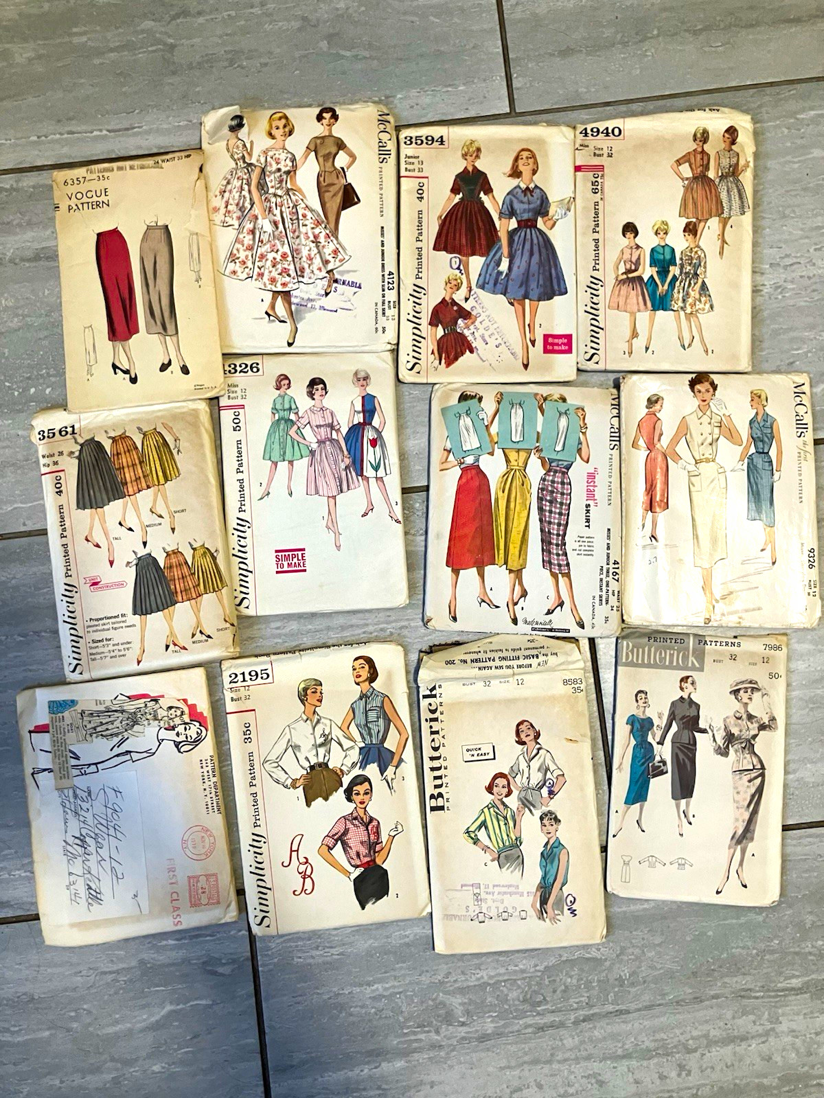 Women’s Vintage Pattern Lot of 12 1940s 1950s 32-34 bust sewing patterns