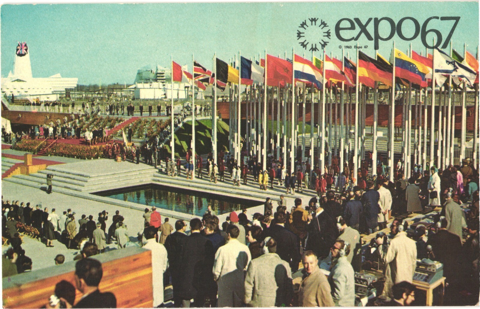 Montreal Canada Expo 67 Place des Nations Flags Chrome Postcard Unused