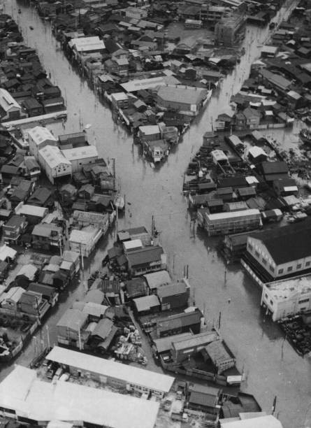 An aerial view of the flooded streets of Tokyo following a typhoon Old Photo