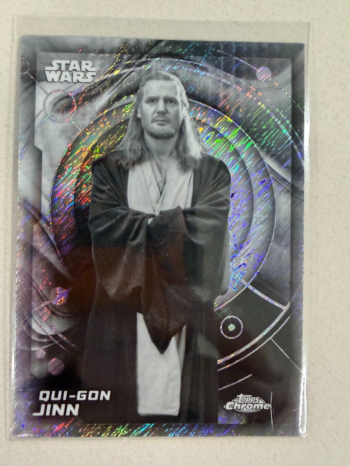 2026 Topps Chrome Star Wars - Qui-Gon Jinn Black and White Shimmer, Card #178