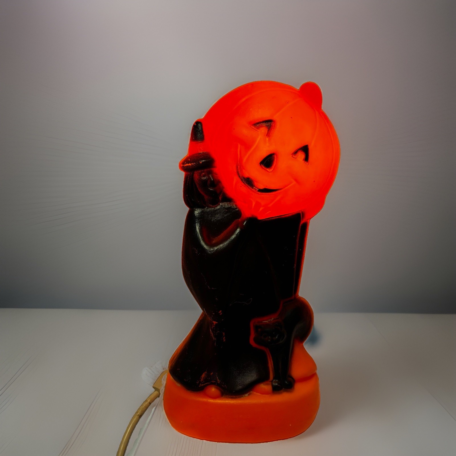 Vintage General Foam Plastics Halloween Blow Mold Witch Black Cat Pumpkin Decor