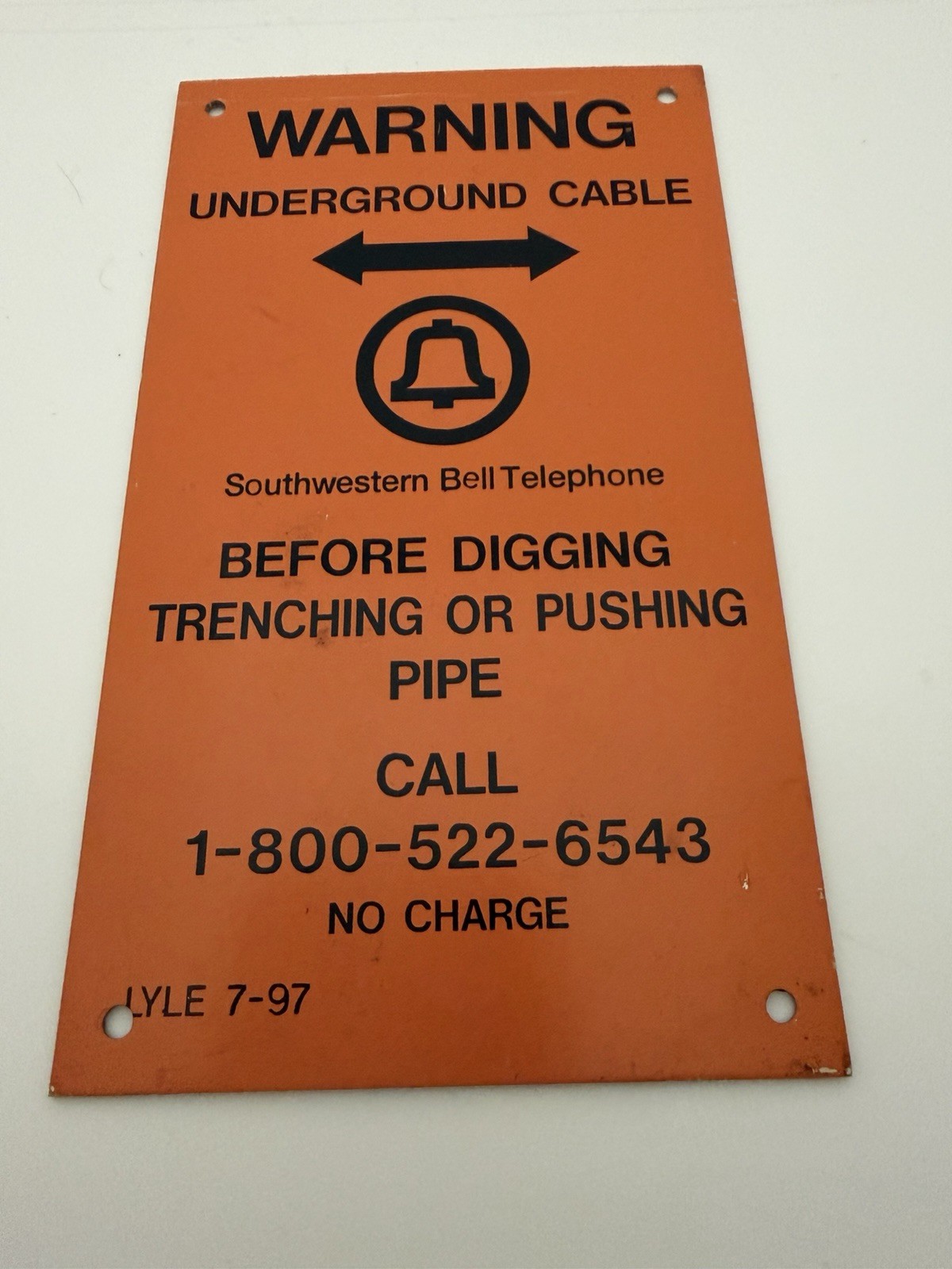 Vtg Southwestern Bell Single Sided DANGER Before Digging Call Aluminum Sign