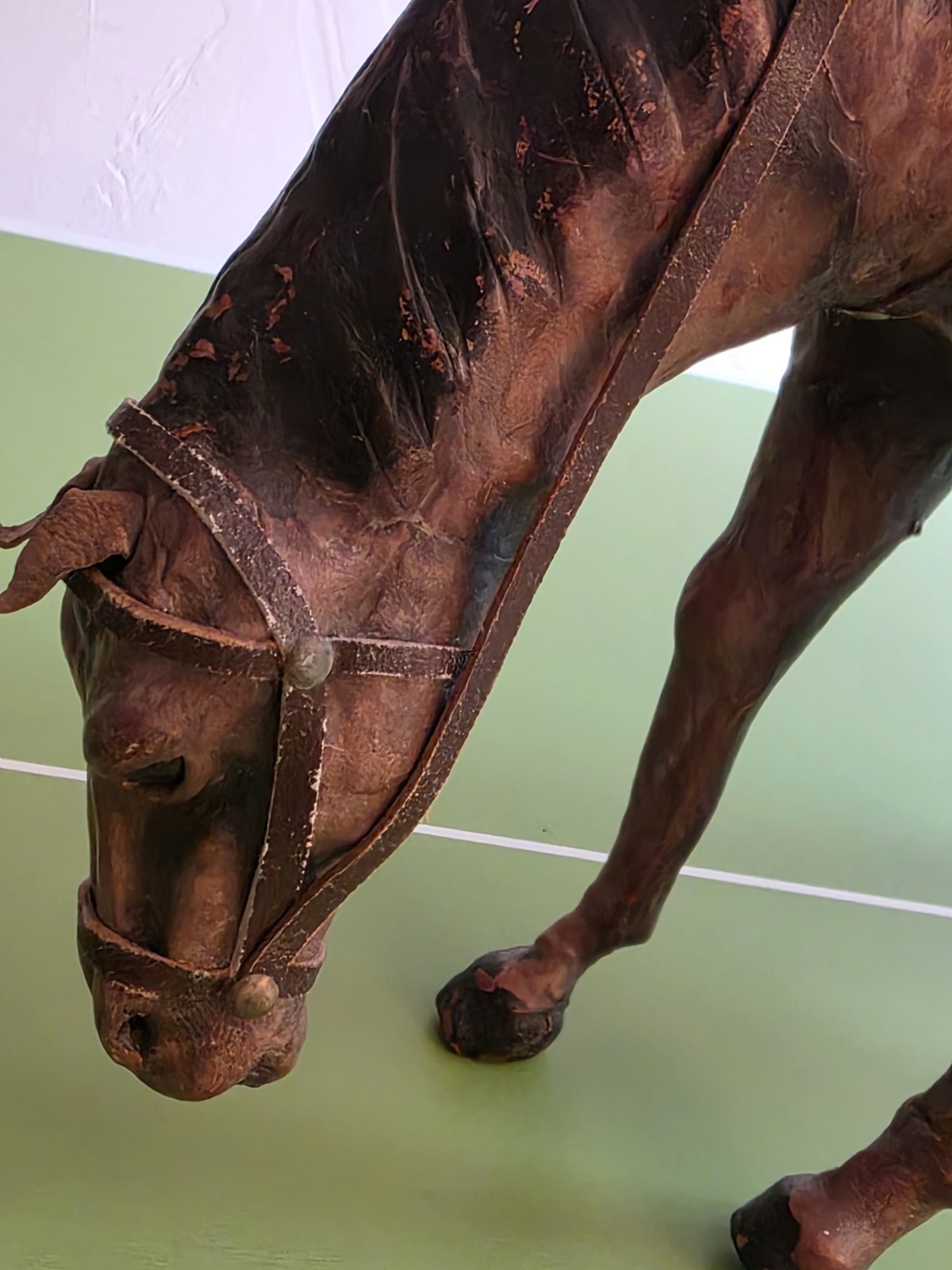 VINTAGE HANDMADE LEATHER HORSE 16” AWESOME CRAFTSMANSHIP GREAT DETAIL  1900’s