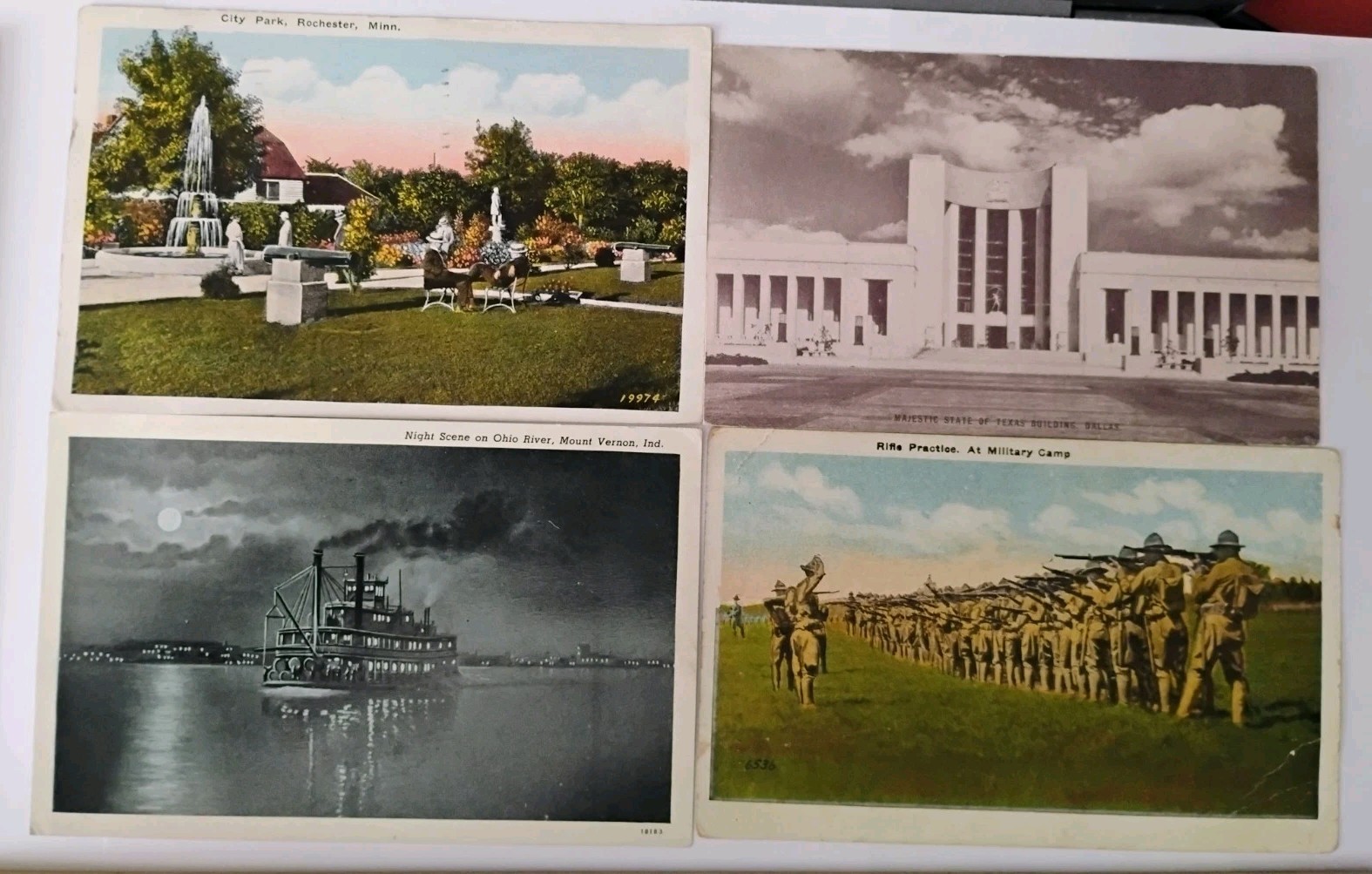 4 Vtg Antique Postcards Mixed Views MN IN Military WW1 Era Posted Unposted Lot