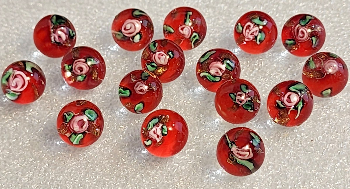 Lot of 16 Vintage Czech Glass Paperweight Buttons Red Pink Rose Gold Aventurine