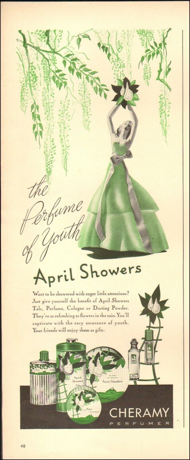 1940 Vintage ad for April Showers Cheramy Perfumer retro Art     04/08/22