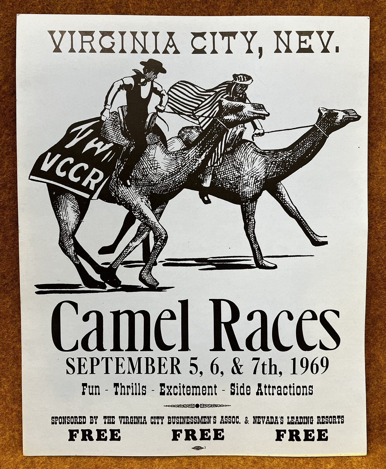 Vintage 1969 Virginia City, Nevada Camel Races ORIGINAL Poster Advertisement