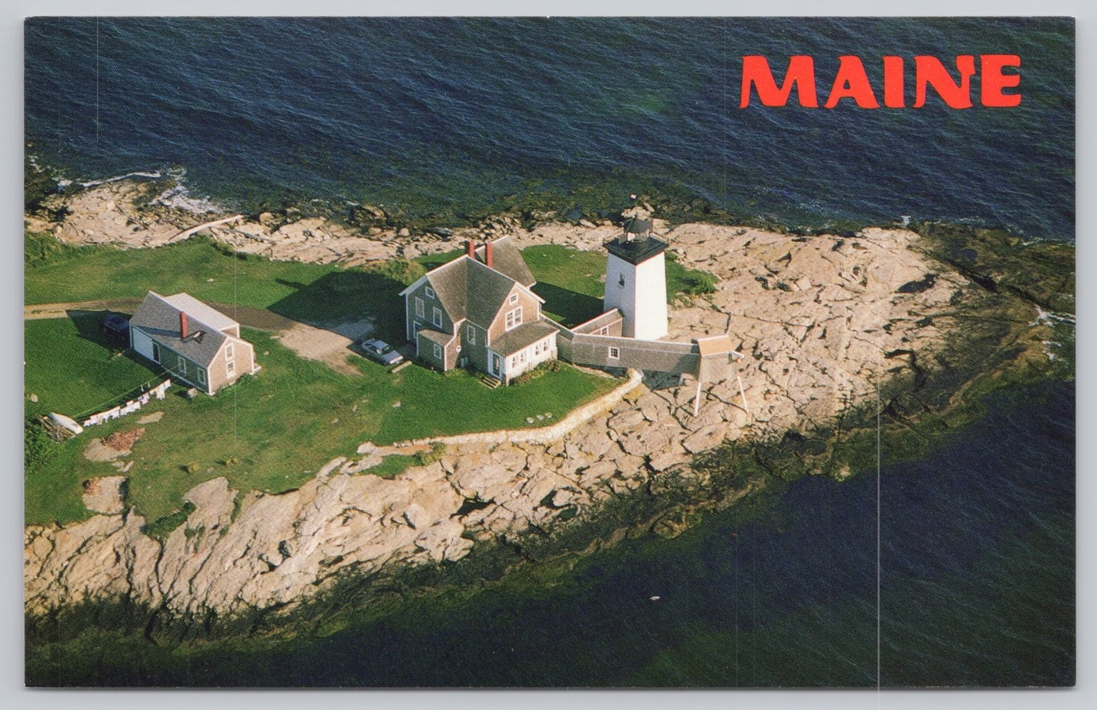Hendrick\'s Head Light Maine Postcard Aerial View Boothbay Harbor Lighthouse