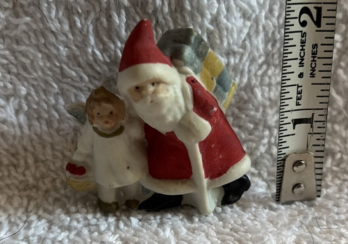 Antique German Hertwig Bisque Santa Claus w/ Little Girl Angel Figurine 