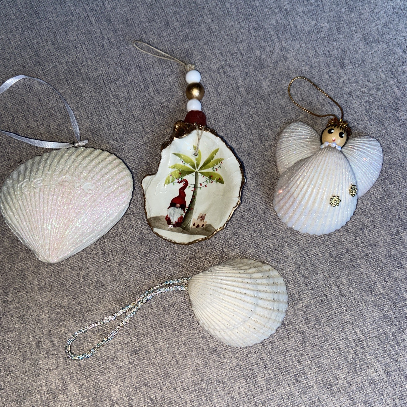 Set of  Four  Beach Themed Shell Ornaments Beach Theme Decor