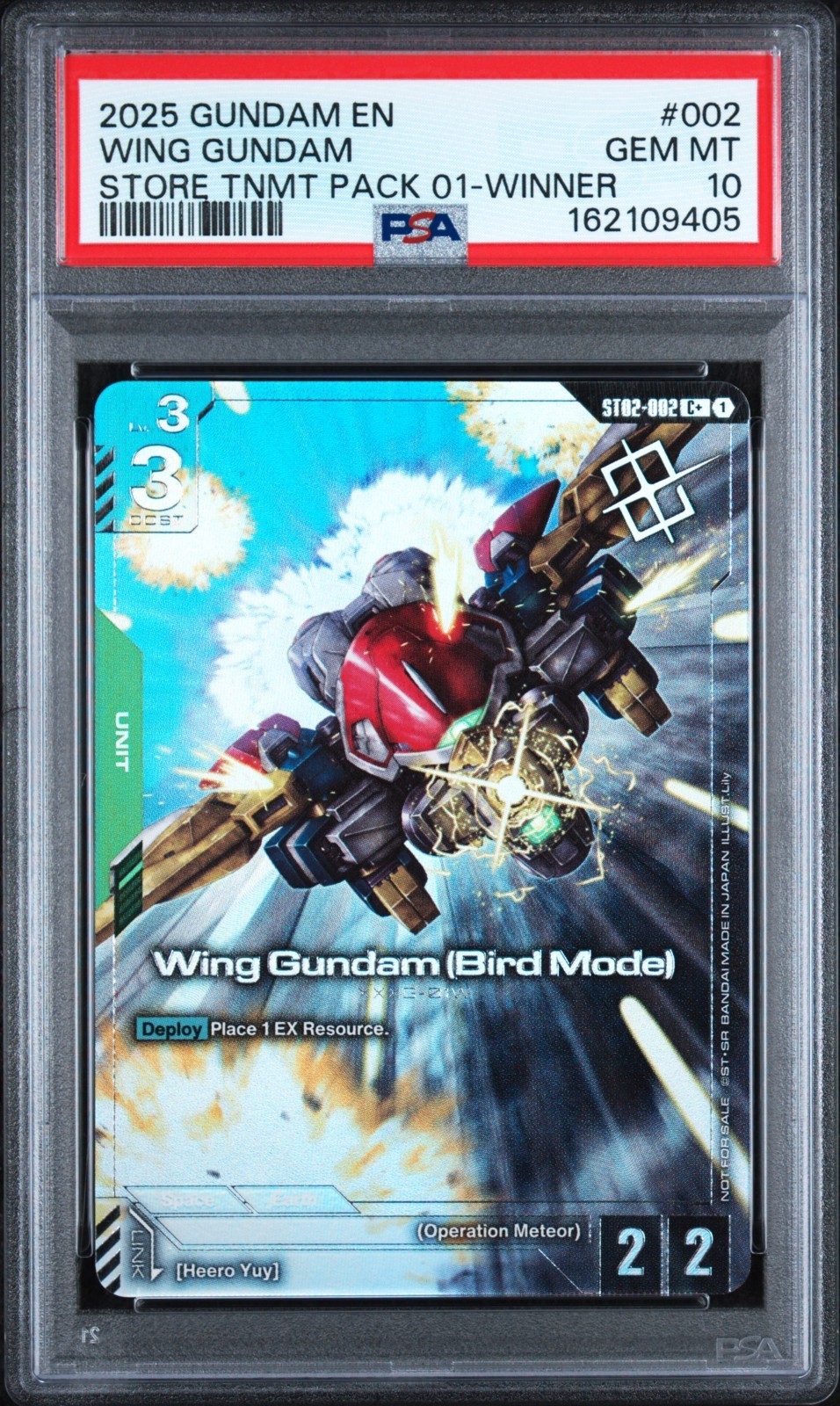 2025 GUNDAM STORE TOURNAMENT PACK 01 WINNER #002 WING GUNDAM (BIRD MODE) PSA 10