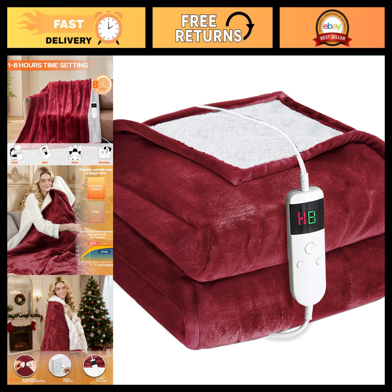 Electric Heated Blanket Throw Size 50''x60''-Control Heating Blanket, Soft & War