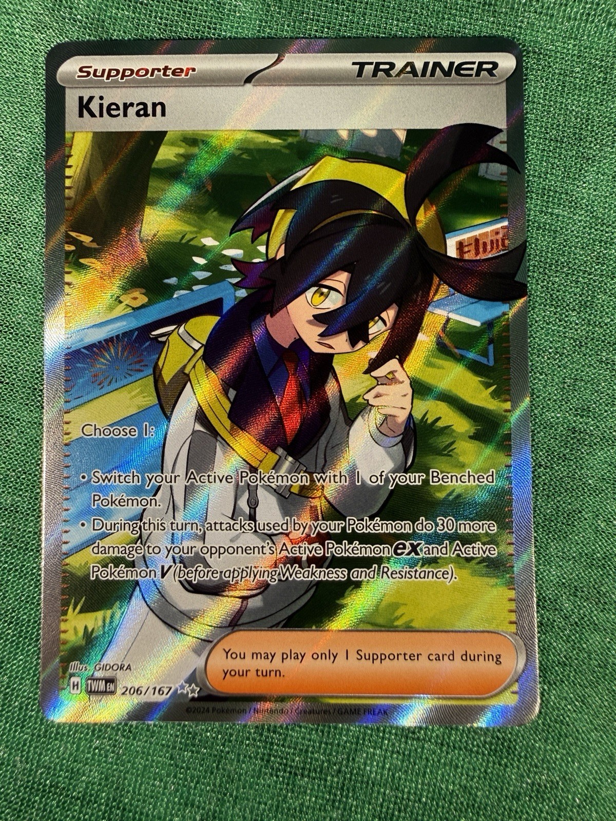 Pokemon Card Kieran 206/167 Twilight Masquerade Full Art Trainer NM