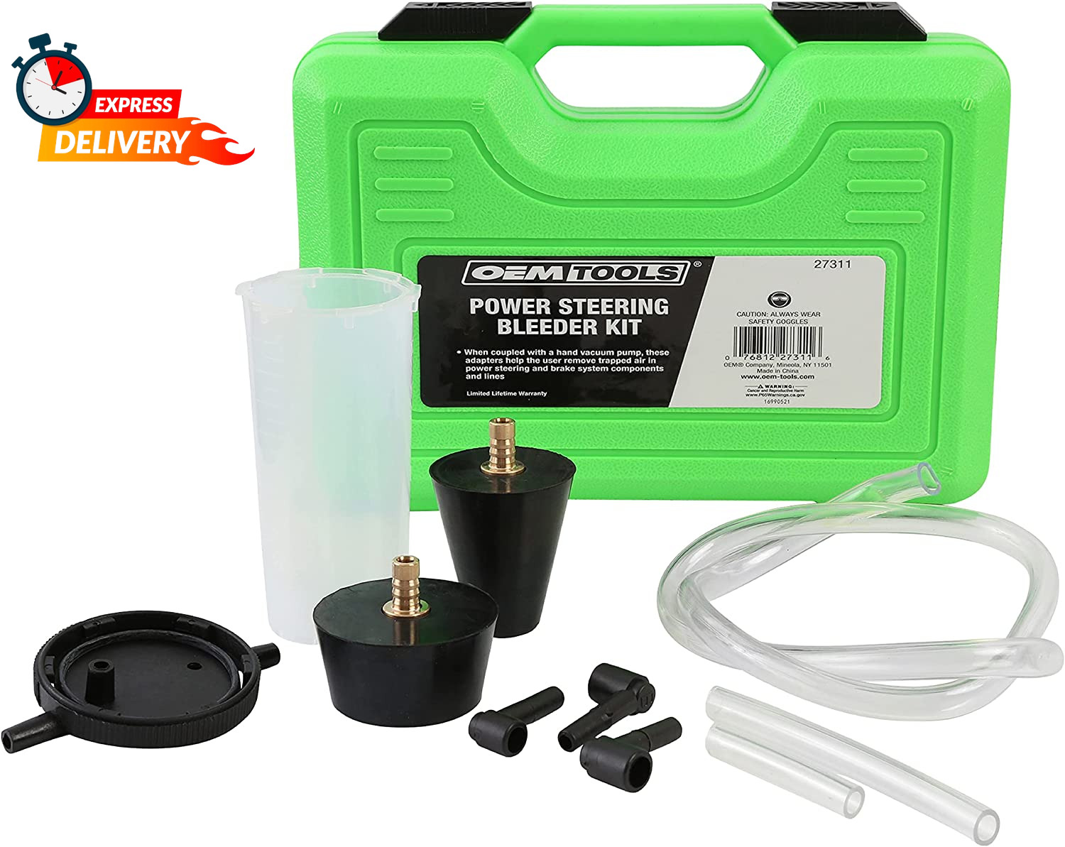 27311 Power Steering and Brake Bleed Adapter Kit, Works W/Hand Vacuum Bleeder,