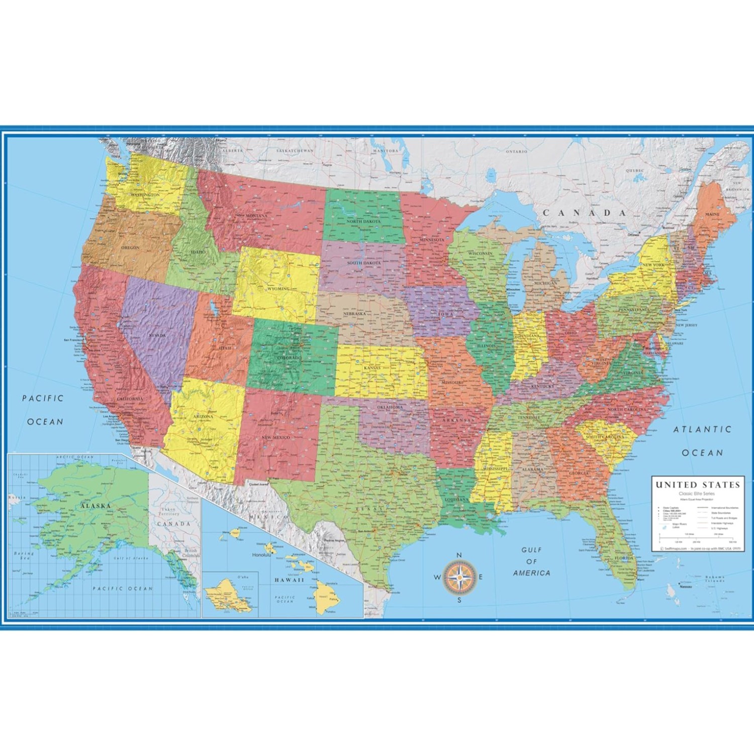 48x78 Huge ,  Classic Elite Wall Map Laminated