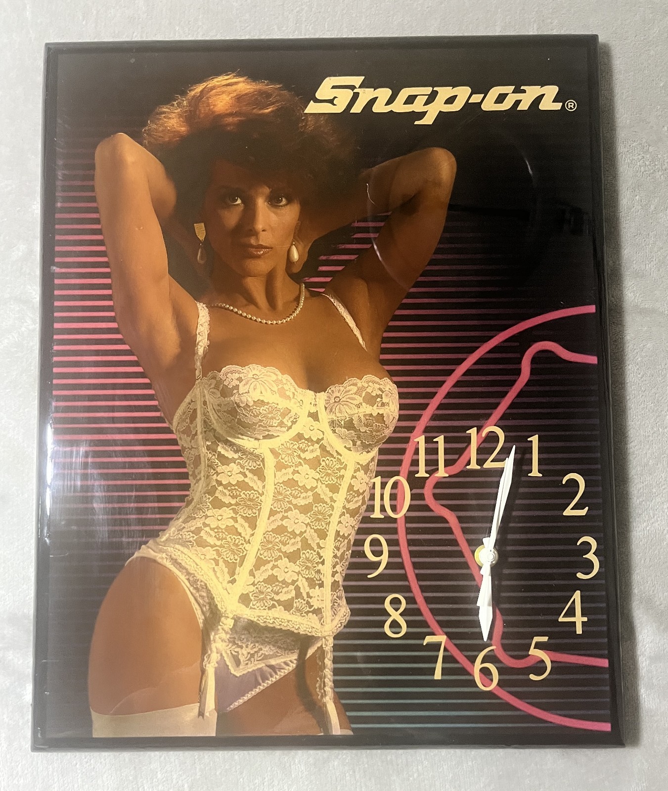 Vintage 1980's Snap-On Tools Pinup Lingerie Girl - Wall Clock - 17.5