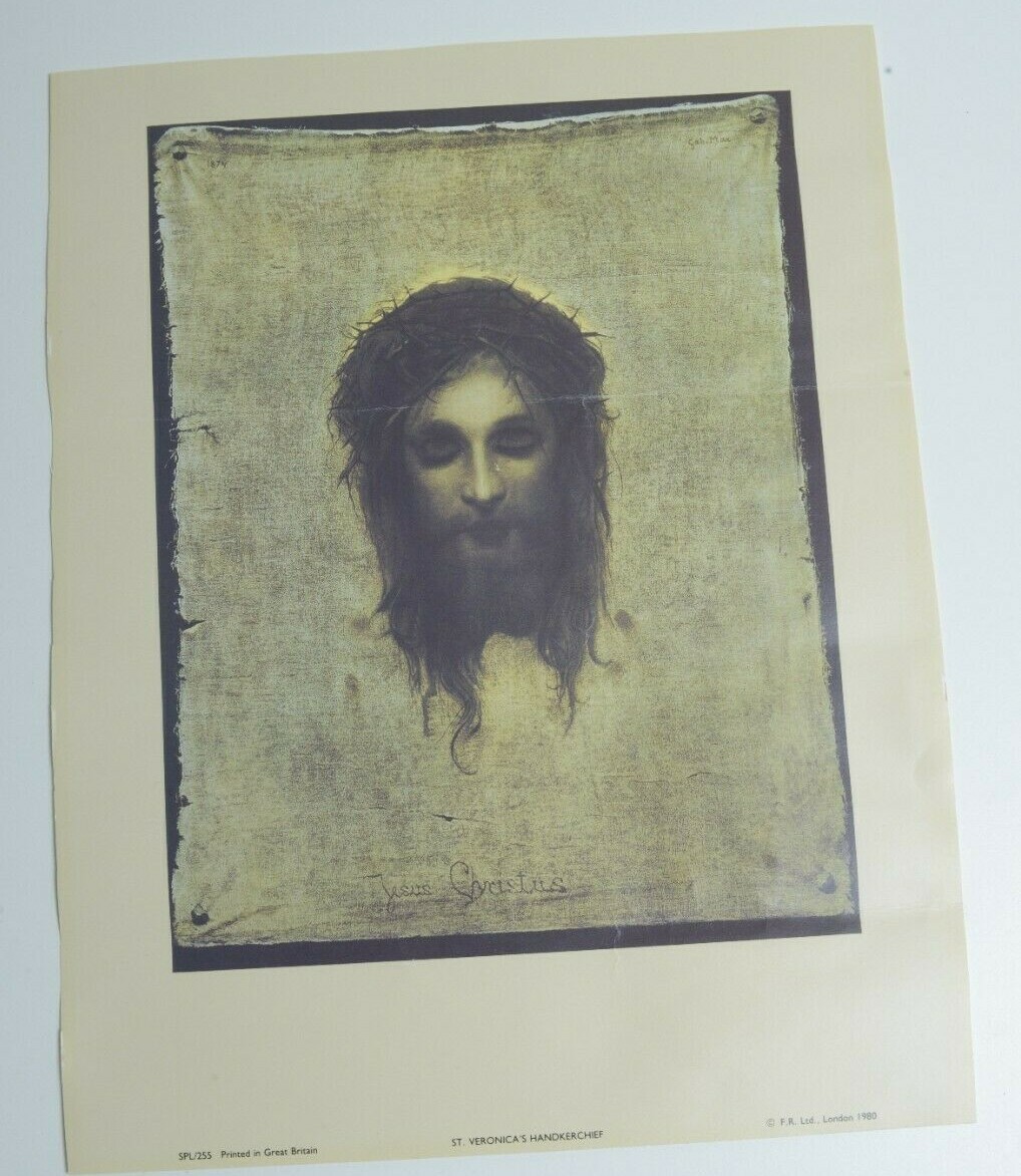 St. Veronica’s Handkerchief Jesus Printed in Great Britain F.R London 1980 Print