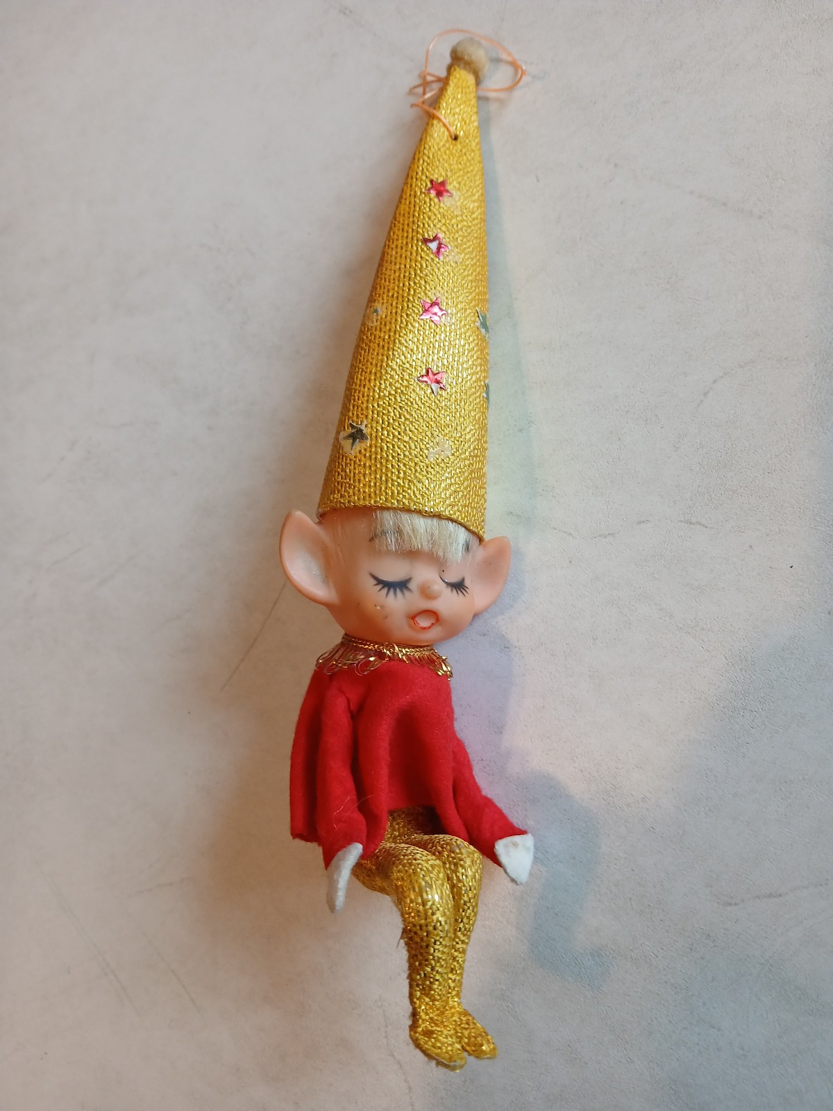 Vintage Knee Hugger Pixie Elf Christmas Ornament Japan 1950\'s
