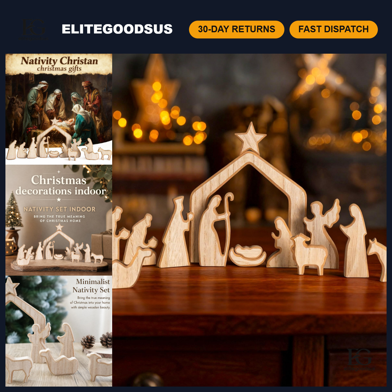 13-Piece Wooden Nativity Scene Set for Christmas Decor, Holiday Display, Gift