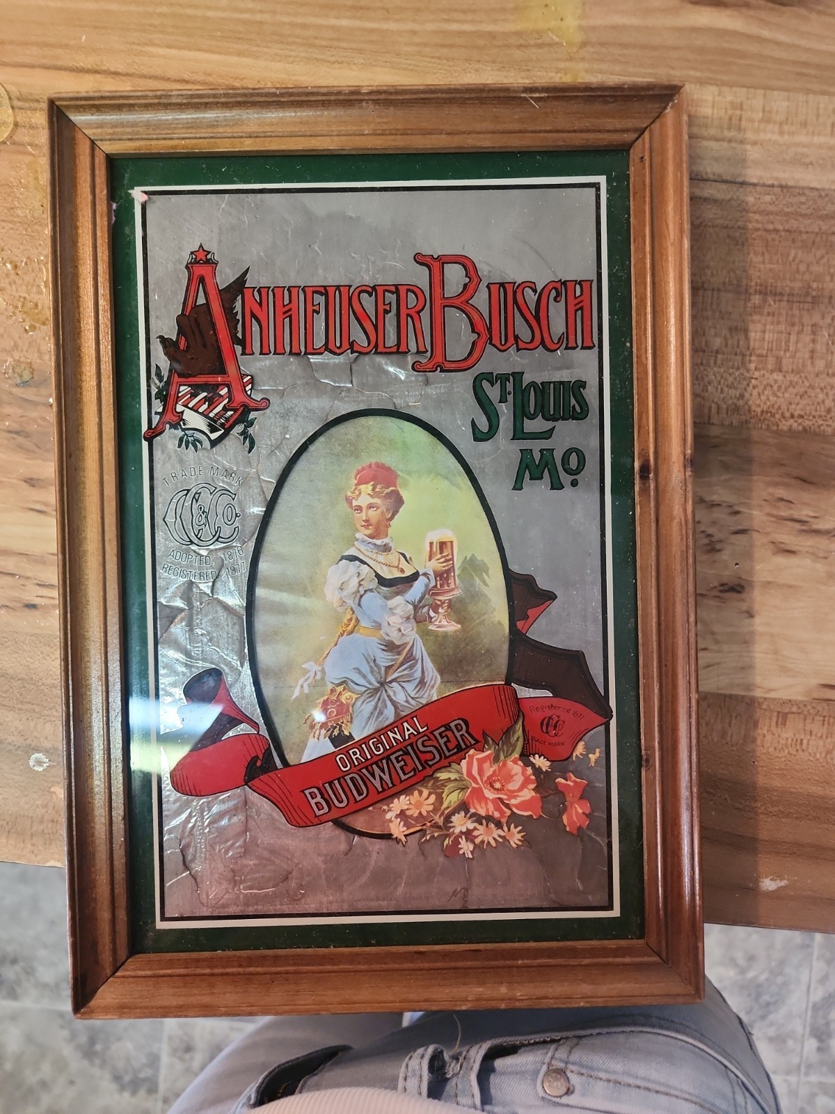 Vintage Anheuser-Busch Budweiser Mirror Sign, St. Louis MO, Framed Wall Art