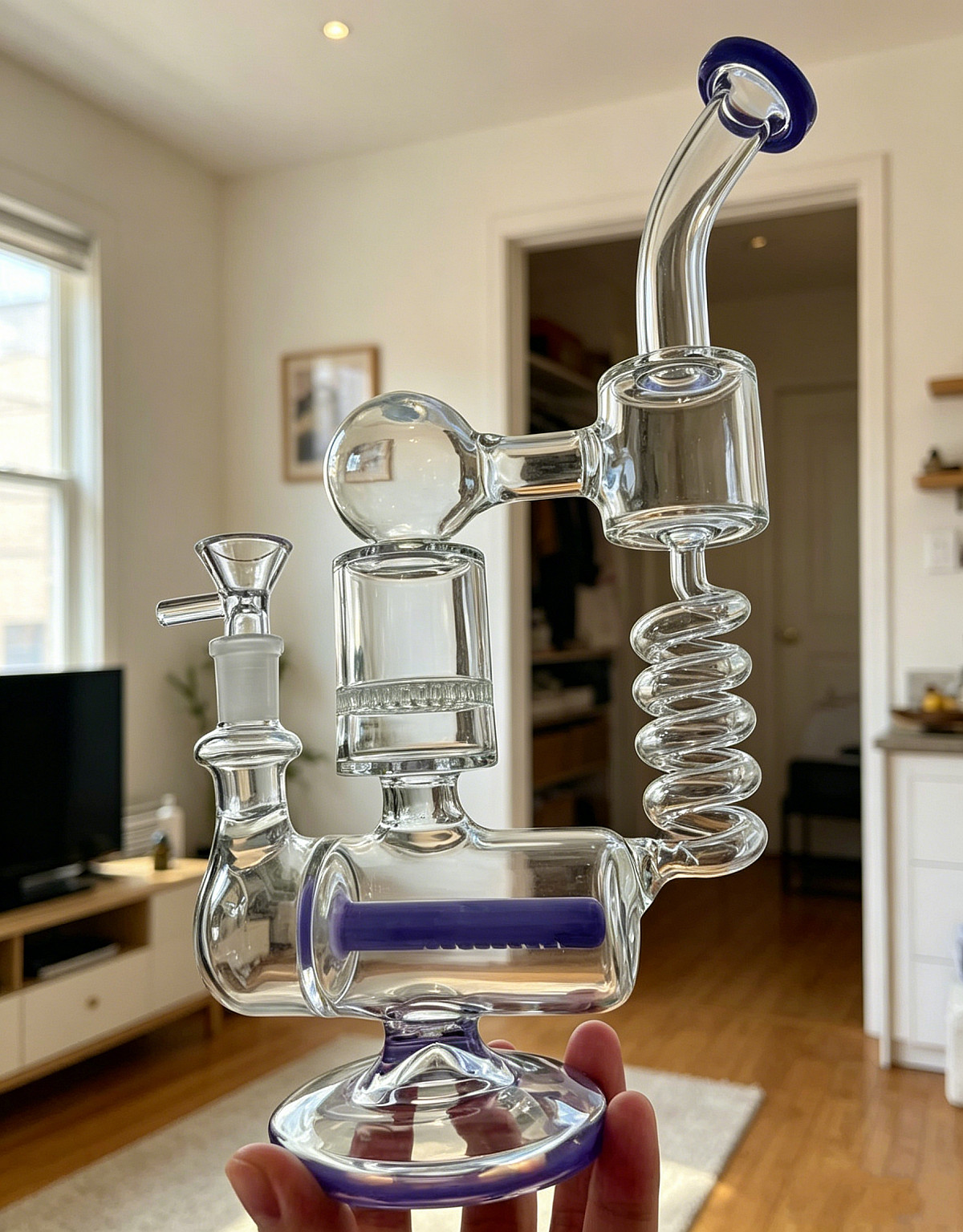 Coil Honeycomb Recycler rig Multiple pipes bong Glass Water Smoking Curved mouth
