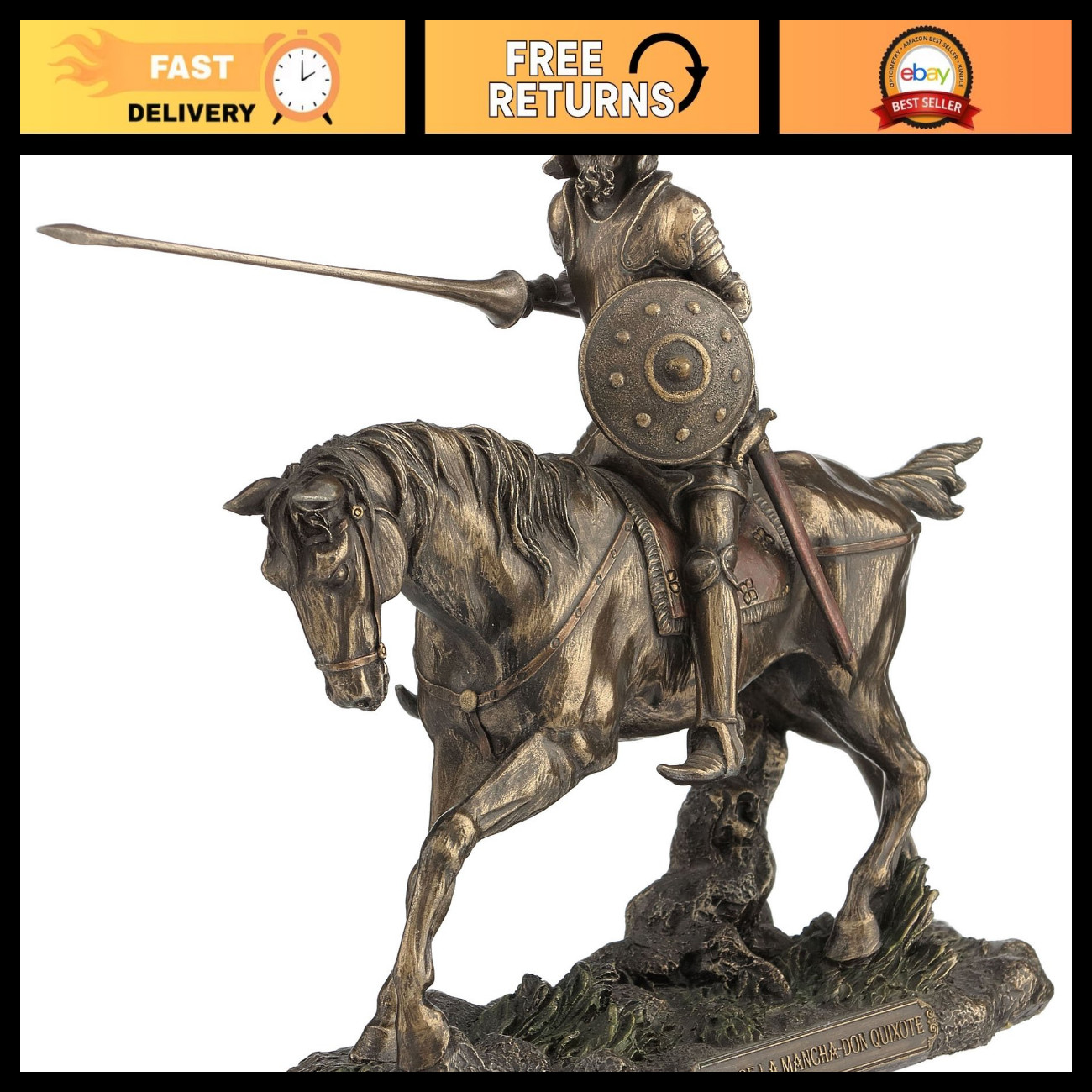 9.13 Inch Don Quixote Cold Cast Bronze Figurine - Literary Decor & Collectible