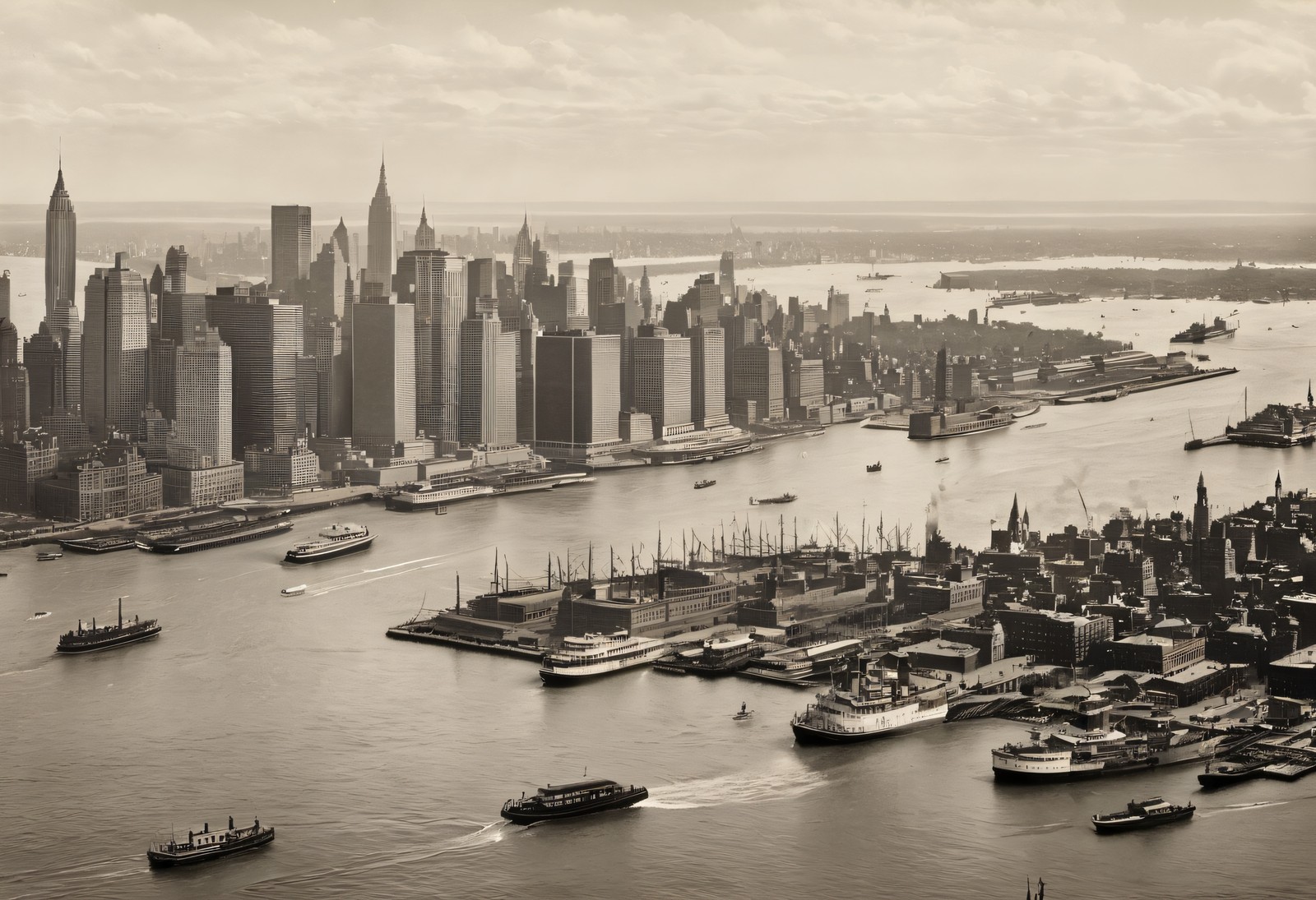 New York Harbor Bird\'s-Eye View - Early 1900s - Antique Print