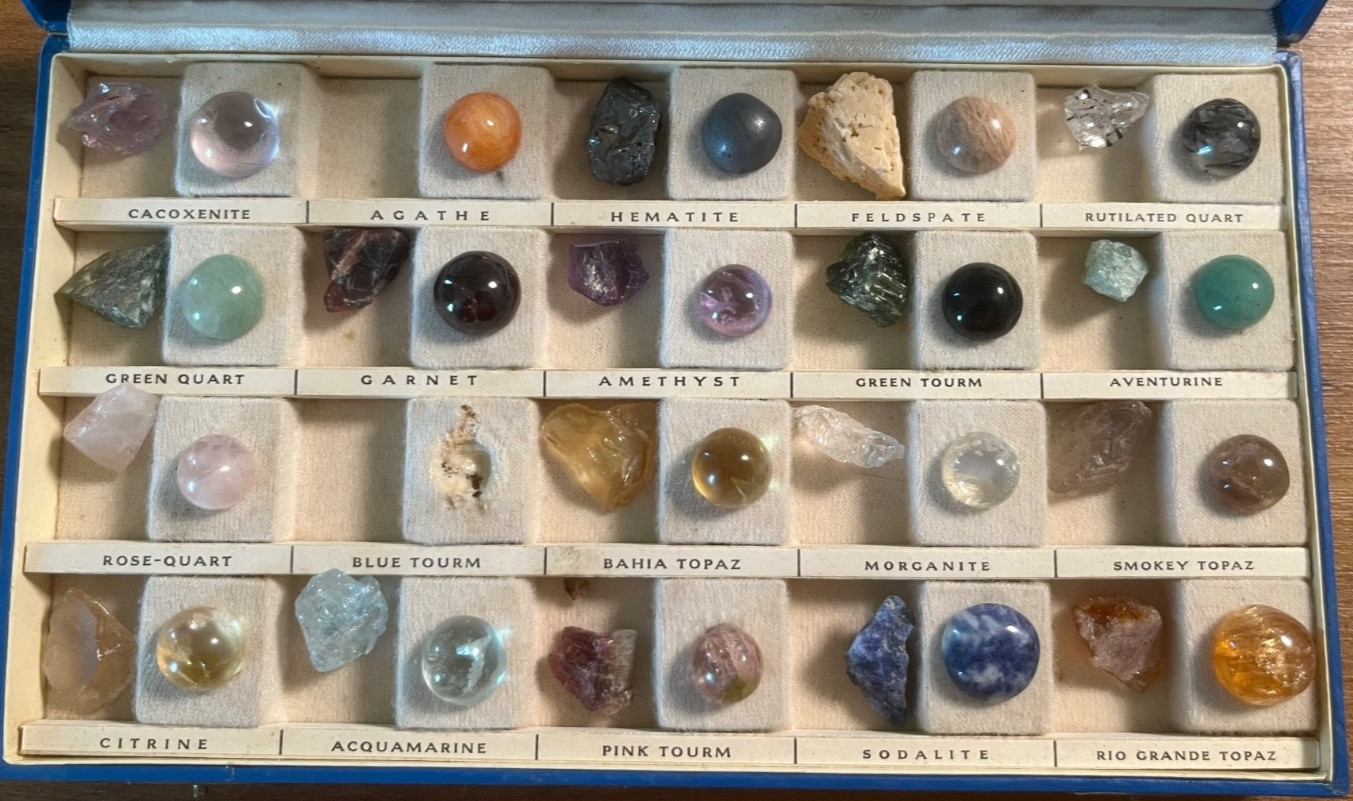 Vintage Precious Stones of Brazil Gemstone Collection 37 Specimens Original Case