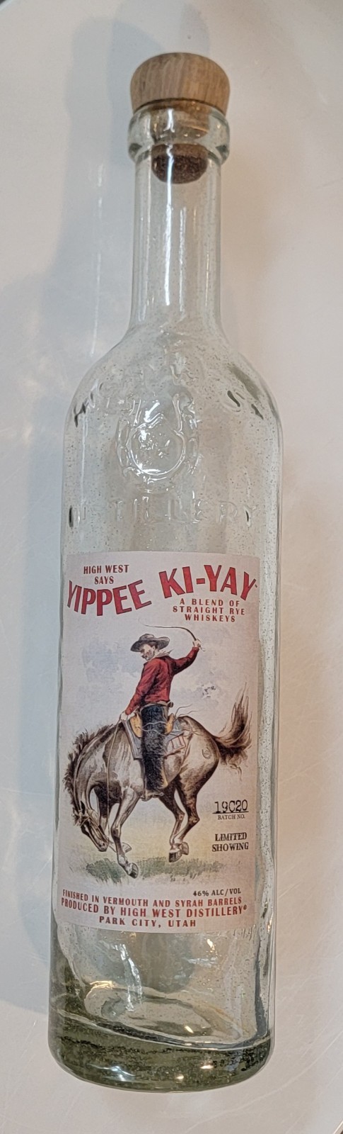 HIGH WEST Yippee Ki-Yay Limited Rye Whiskey w/Wood Stopper Park City Utah EMPTY
