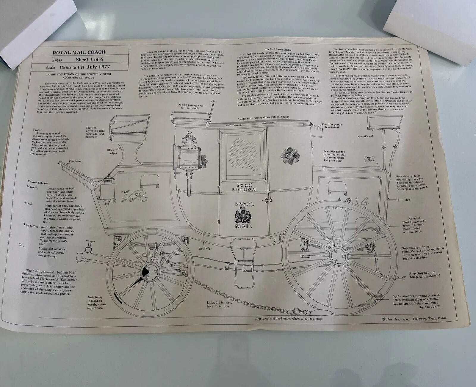 Vintage Royal Mail Coach Build Plans Drawings SetOf 6 Printed 1977 Amish