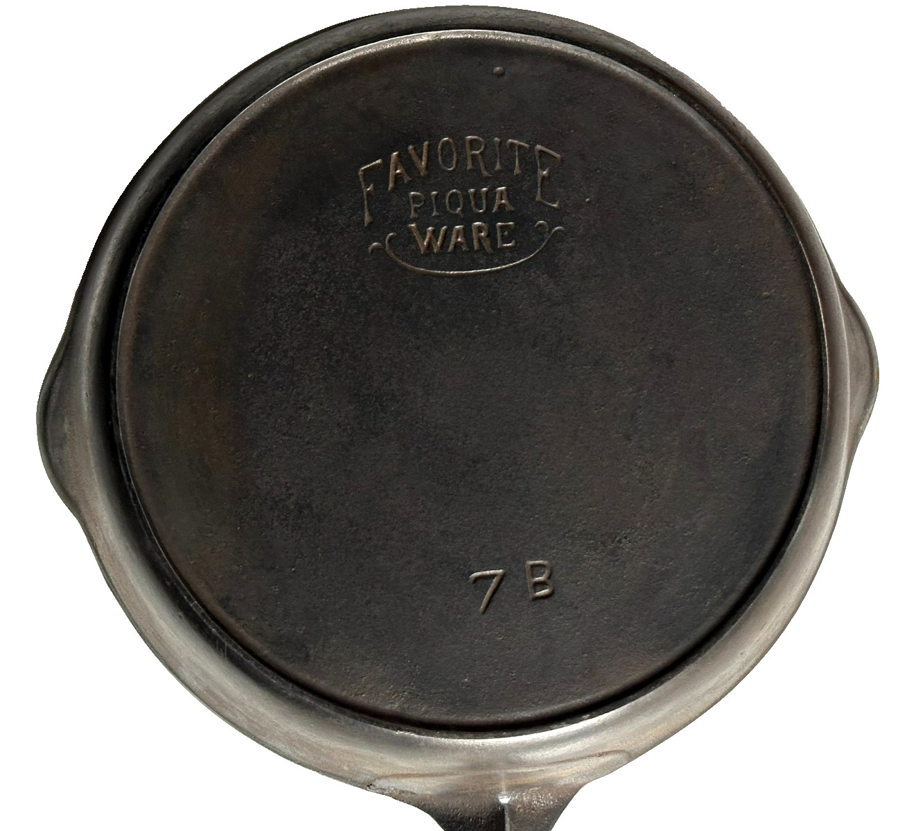 Antique Favorite Piqua Ware 7 B Smiley Logo Cast Iron Skillet SITS FLAT
