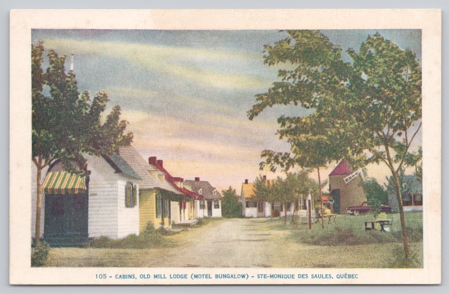Vintage Cabins Old Mill Lodge Motel Bungalow Ste-Monique Quebec Postcard