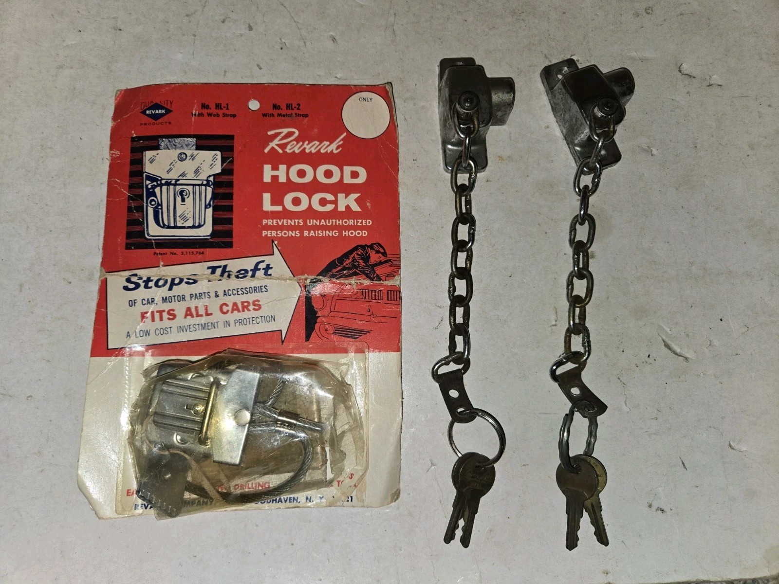 3 Vintage 50s/60s Car Auto Hood Locks,Keys,One Revark Sealed,Lustre Line,Working