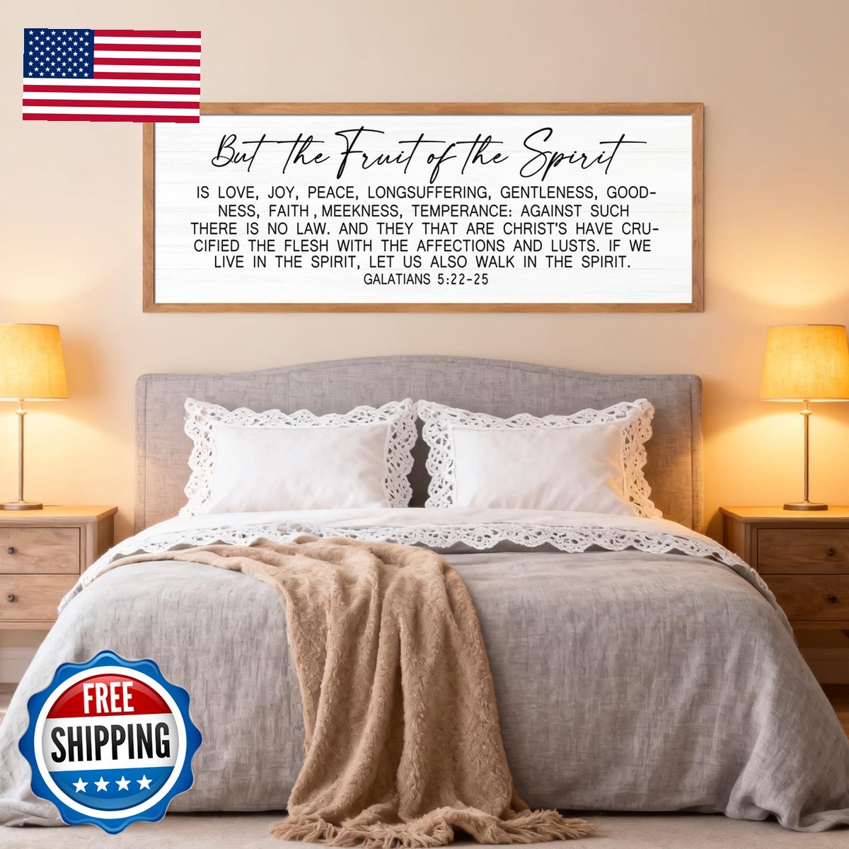 Cpcdaosk Fruit of the Spirit Framed Wall Art 40\'\'x15\'\' Rustic Bible Verse