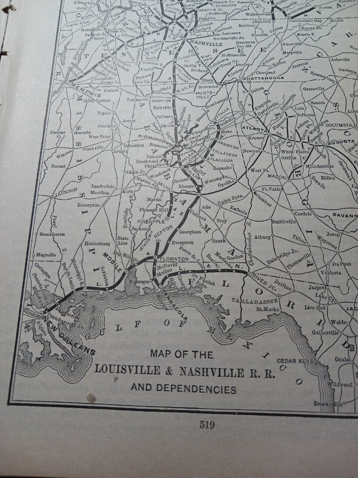 ☆1895 train Report + map Routes LOUISVILLE & NASHVILLE RAILROAD  Gracey TN 