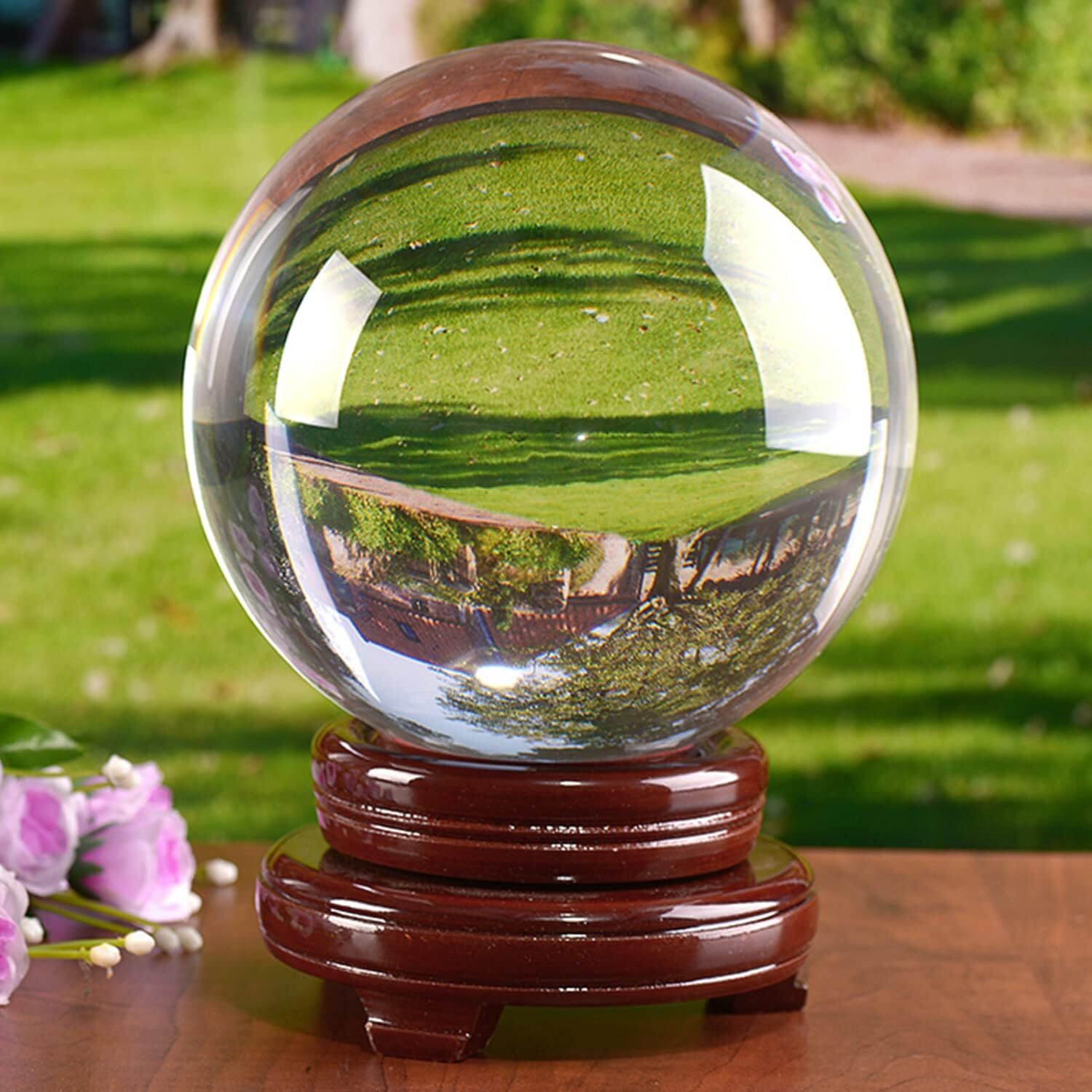 Clear Crystal Sphere K9 Ball 150/200mm with Wooden Stand Meditation Healing Clear Crystal Sphere K9 Ball 150/200mm with Wooden Stand Meditation Healing