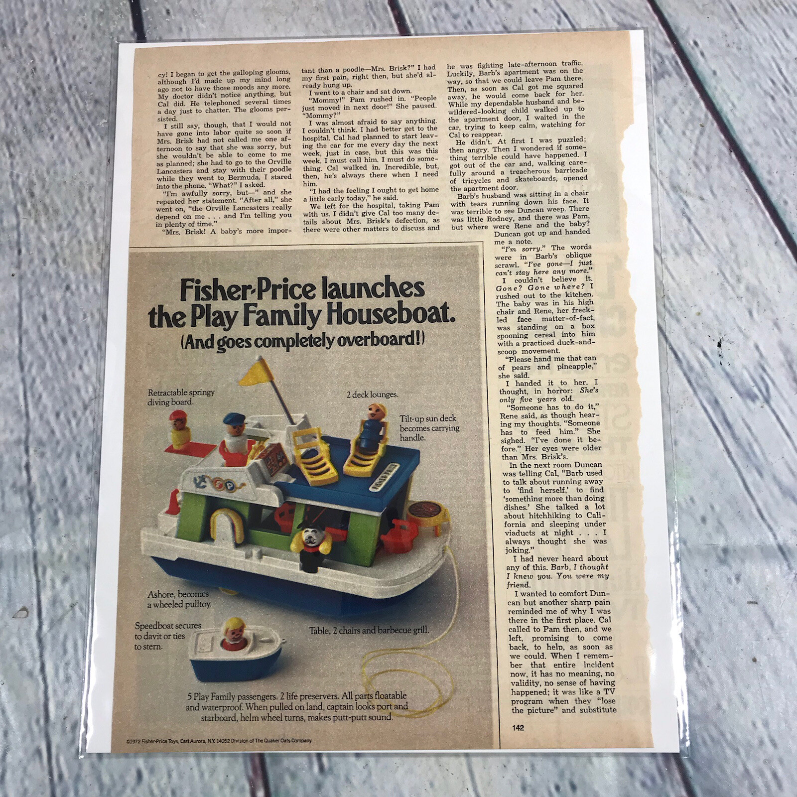 1972 Fisher Price Houseboat Toy Vintage Print Ad/Poster Promo Art Magazine Page